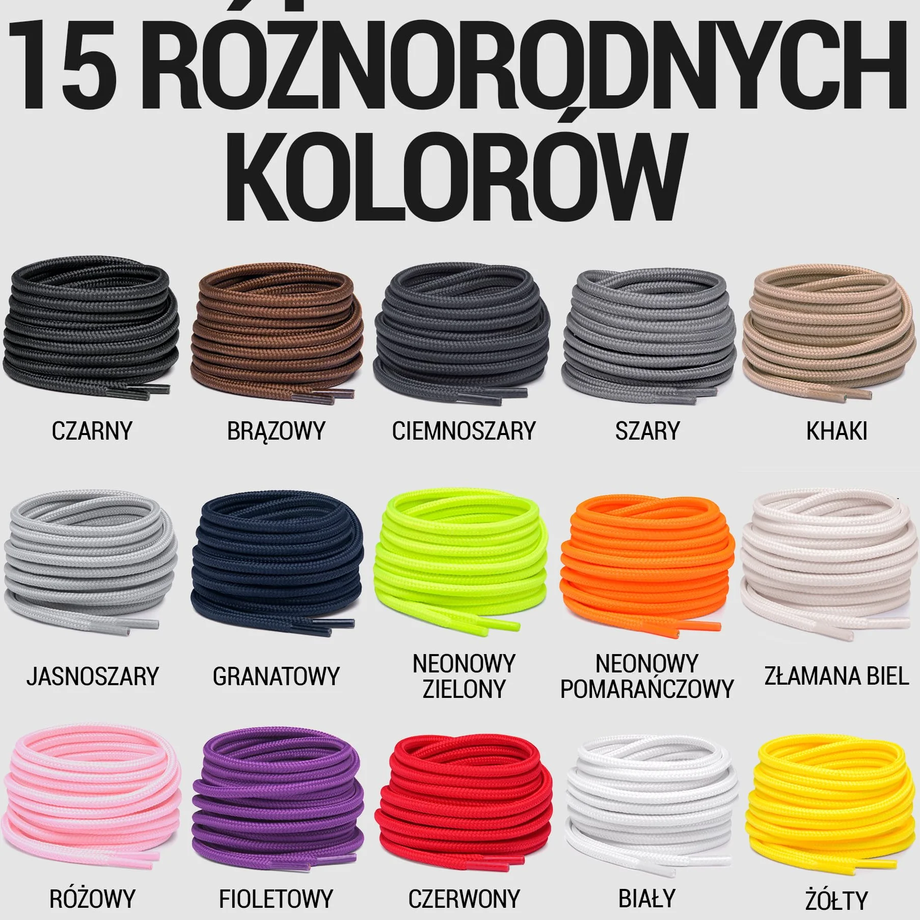 Miscly Sznurówki Okrągłe do Obuwia, Adidasów i Butów Wysokich, Dostępne w Wielu Długościach i Kolorach