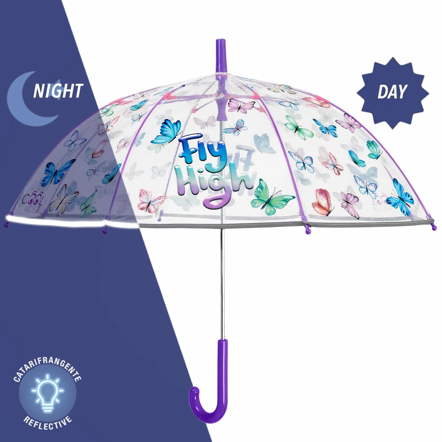 Parasol Mała Dziewczynka Przezroczysty z Syrena - Wiatroodporny z Odblaskowymi Detalami Materiału POE - Długi Parasol Kopułowy Manualny System Dzieci 3 4 5 Lat - Średnica 64 cm PERLETTI