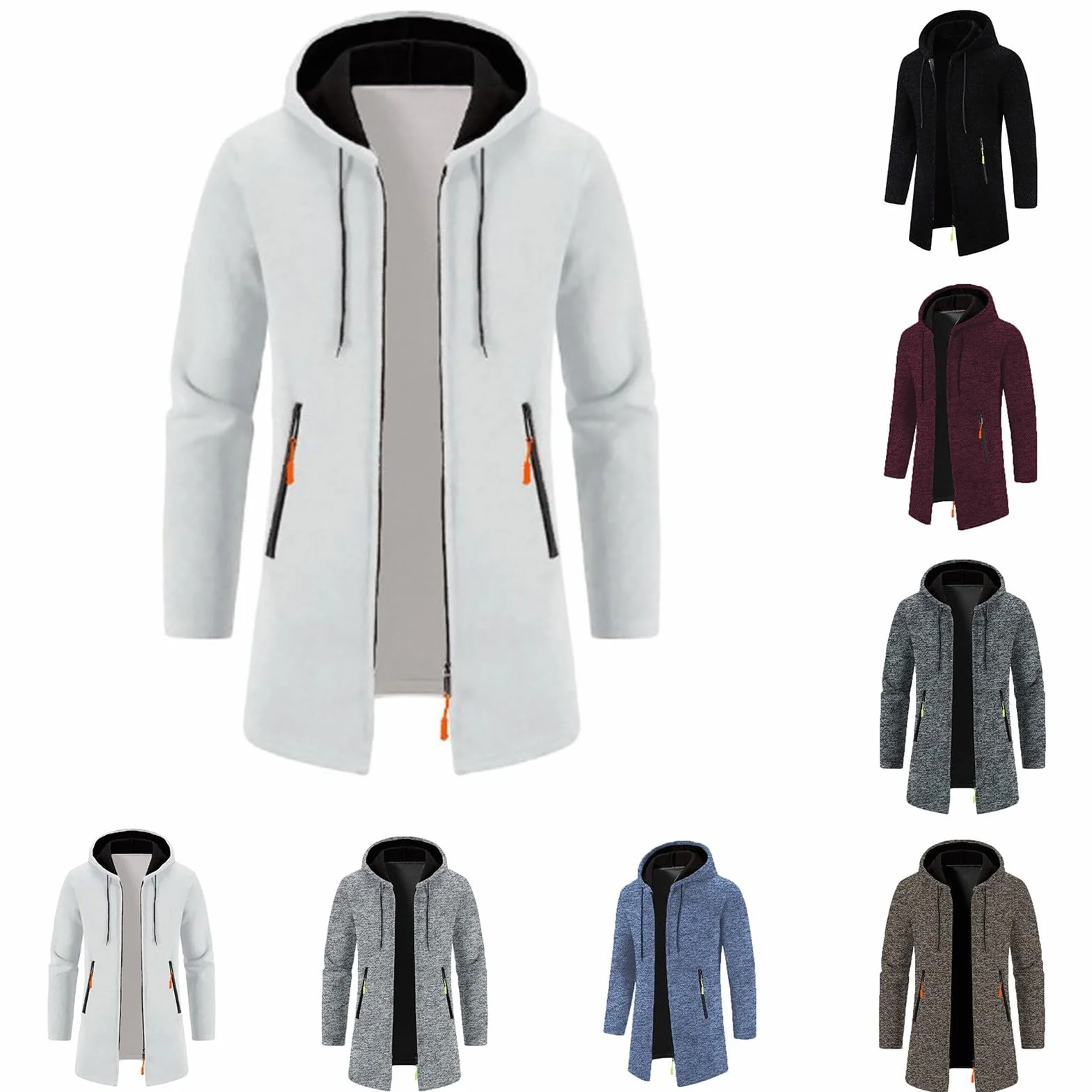 Męski slim fit polar ciepły długi płaszcz z kapturem, jesień i zima na co dzień modny zamek błyskawiczny z długim rękawem kardigan z kieszenią luźny na zewnątrz wygodna kurtka sportowa topy