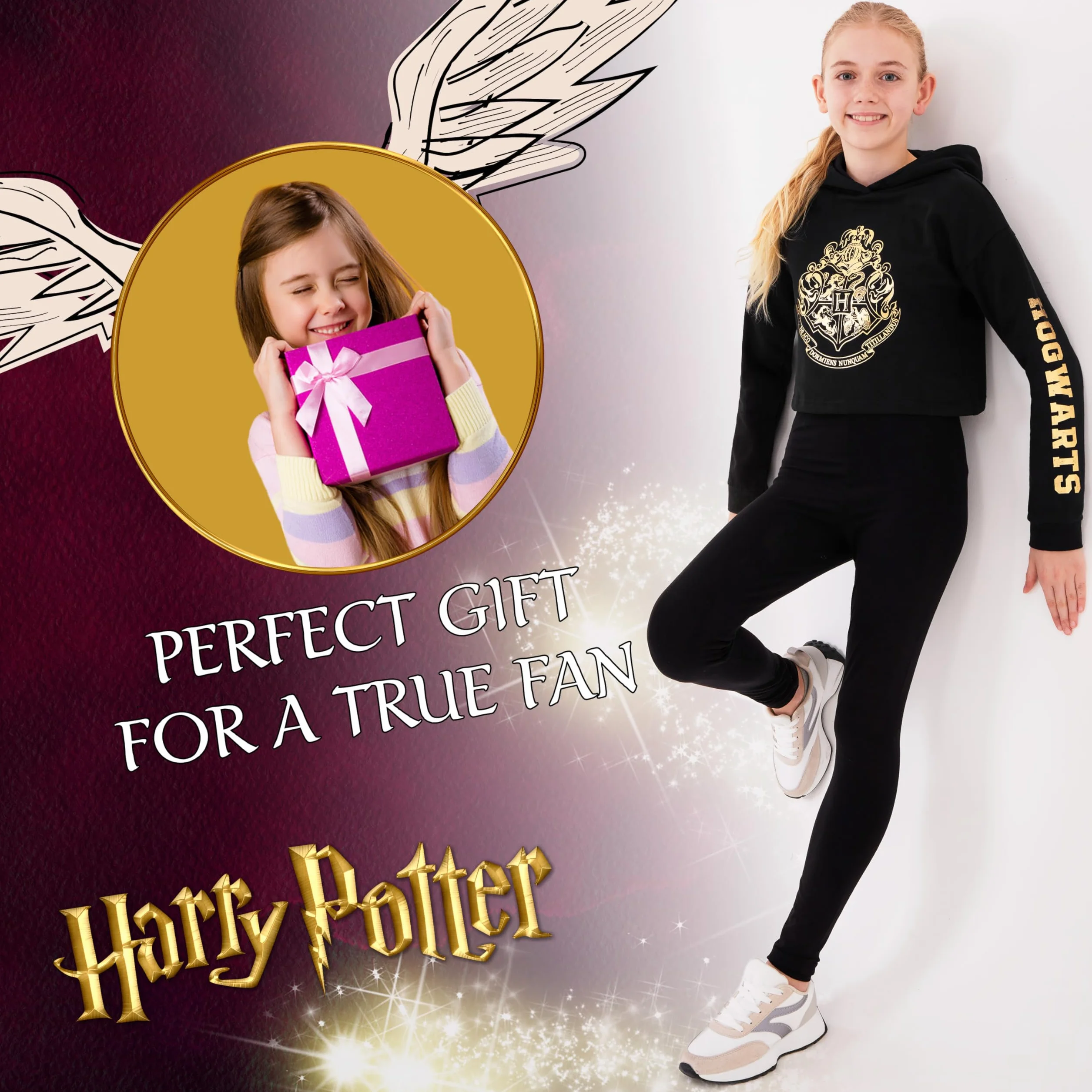 Harry Potter Bluzy, czarna bluza z kapturem dla dziewczynek i nastolatków, oficjalne towary