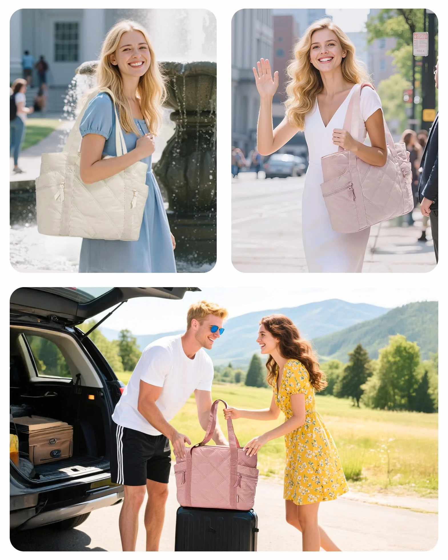 bagsmart Torebka damska, duża, 24 l, wodoszczelna, puchowa, damska torba na zakupy, torba sportowa z zamkiem błyskawicznym, do podróży, fitnessu