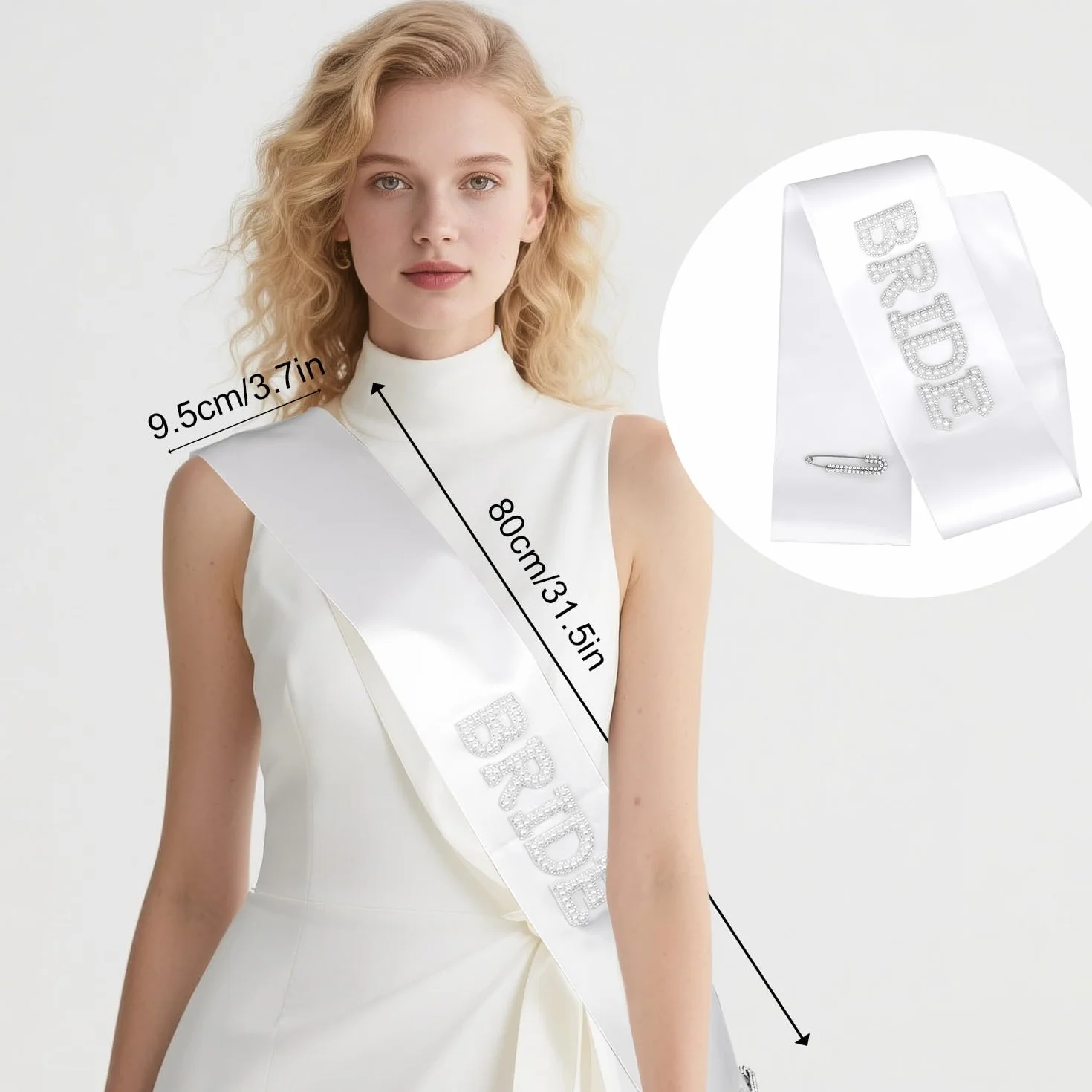 BOXOB Perłowa Bride Szarfa, Biała Kryształ Górski Bride To Be Szarfa z Diamentową Broszką Akcesoria Ślubne do Wieczoru Panieńskiego Dekoracje Przyjęcie Przyszłej Panny Młodej Prezenty Druhen