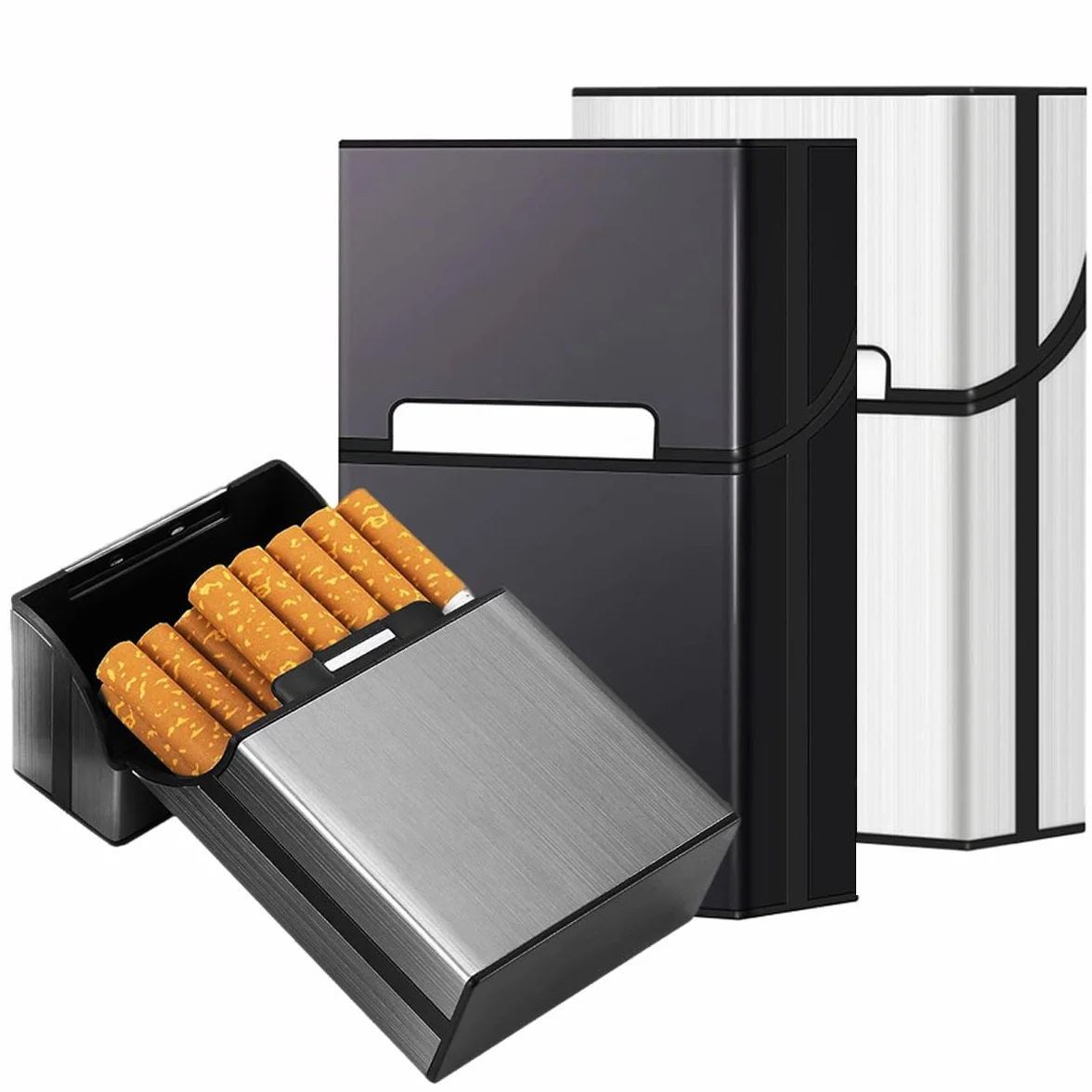 LiRiQi Papierośnica, 3 sztuki, metalowe pudełko na papierosy z zamknięciem magnetycznym, aluminiowa papierośnica na 20 papierosów, skrzynka na papierosy, męska