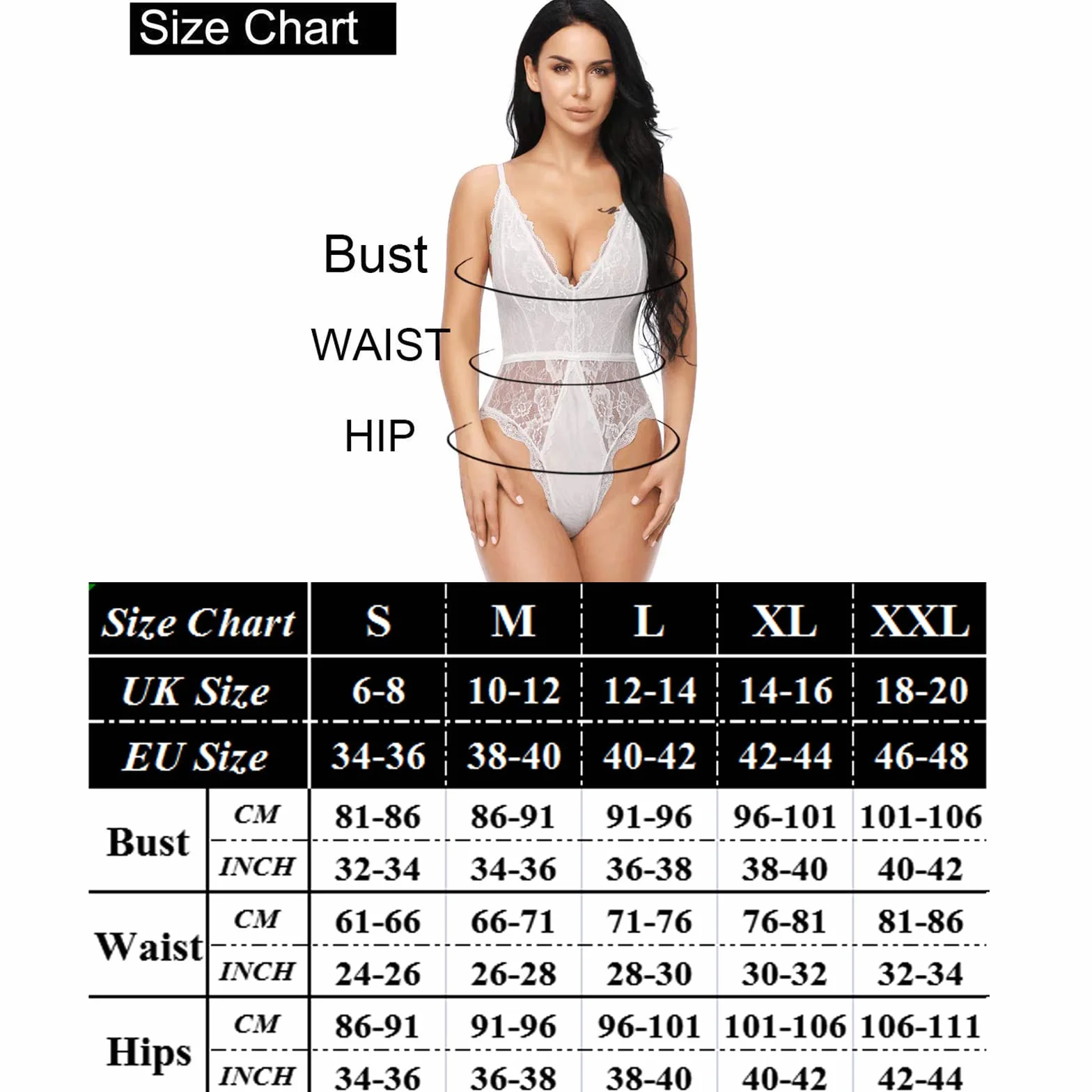EVELIFE Damska seksowna bielizna Teddy One Piece Lace Babydoll Body z głębokim dekoltem w serek