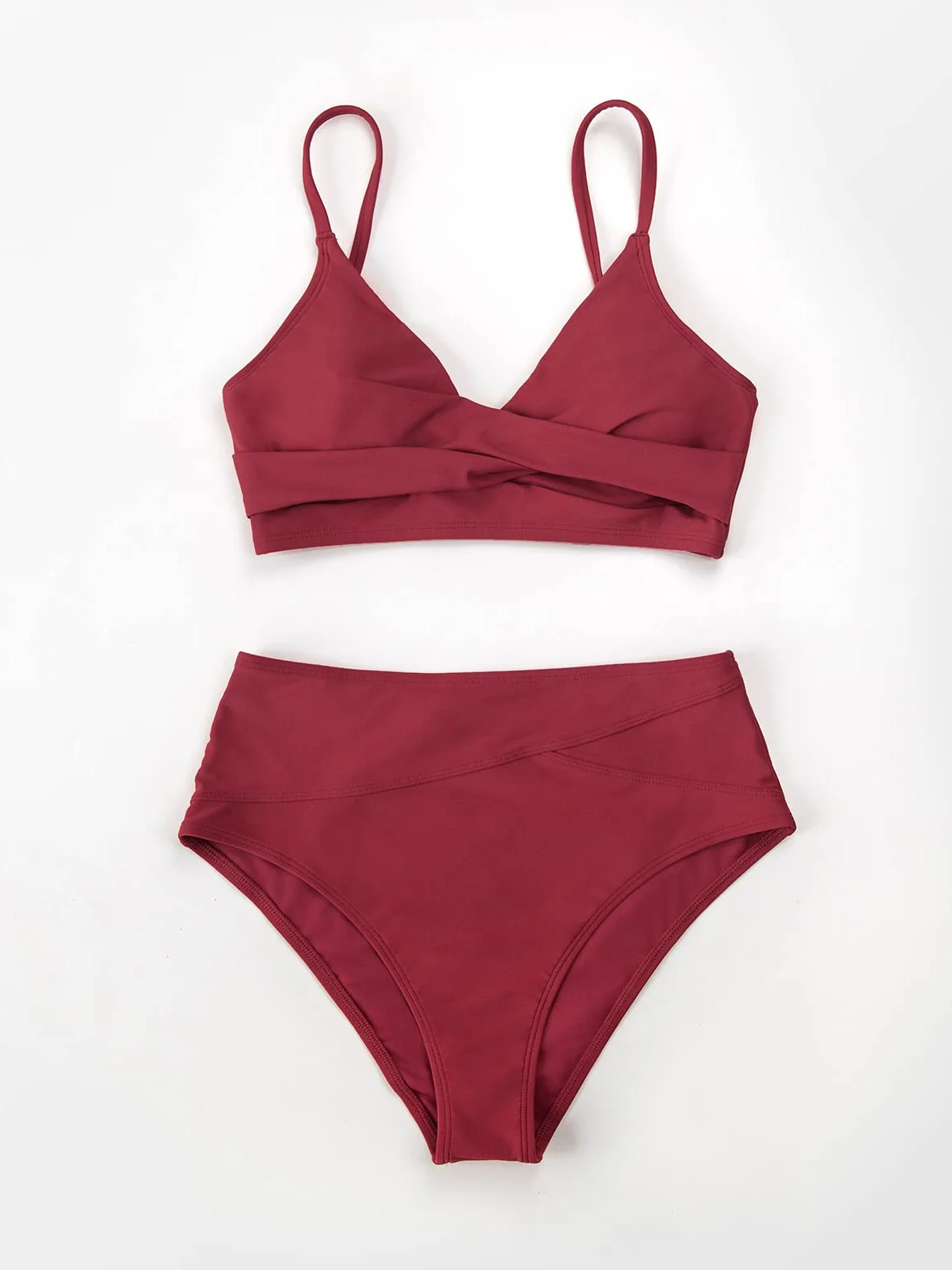 CUPSHE Damski zestaw bikini crossover biustonosz z wysokim stanem, moda kąpielowa, elegancki dwuczęściowy kostium kąpielowy