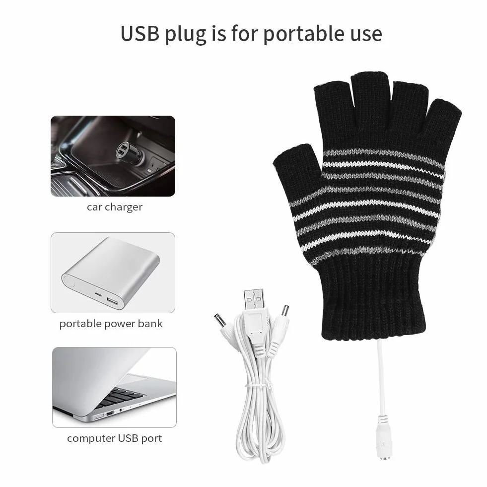 Grzejące rękawiczki z portem USB, dla mężczyzn i kobiet, nadające się do prania, mitenki, ciepłe, na rower, motocykl, do wędrówek, wspinaczki górskiej, jazdy na nartach, czarne