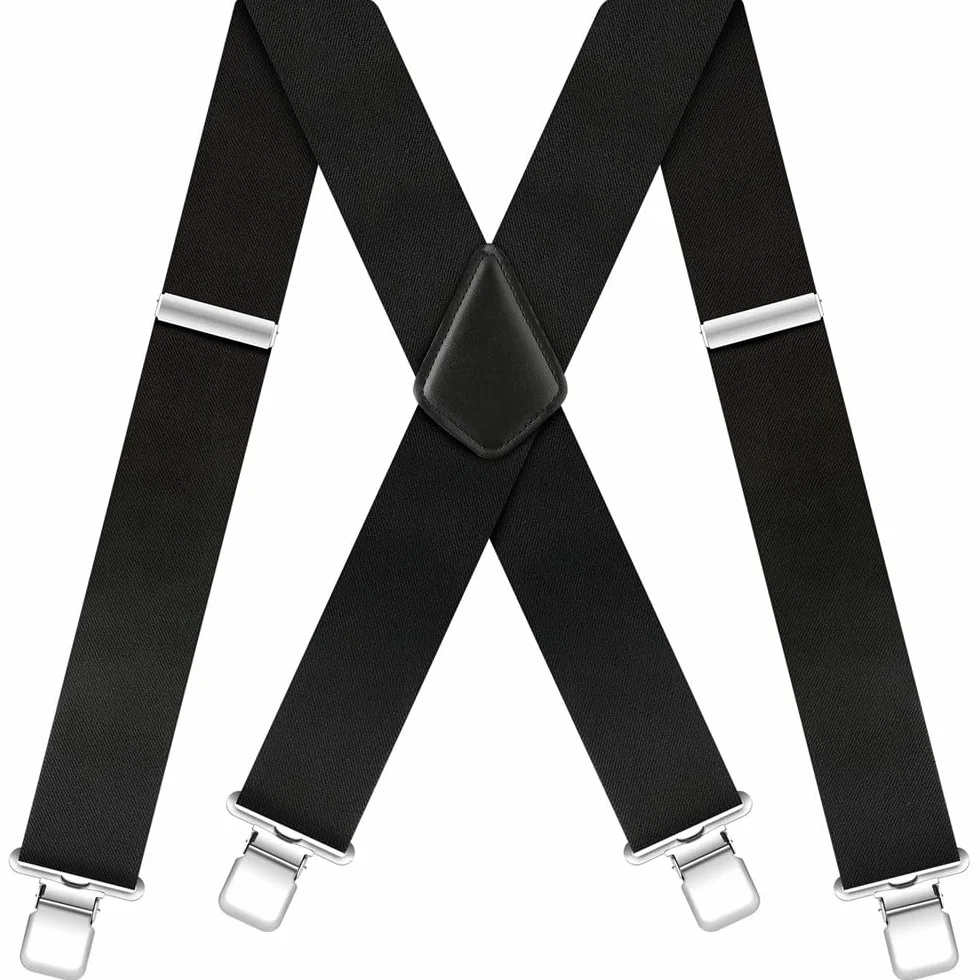 Męskie szelki bardzo mocne, szerokie, 5 cm, elastyczne, regulowane szelki dla mężczyzn z bardzo mocnymi 4 metalowymi klipsami, regulowane szelki w kształcie litery X