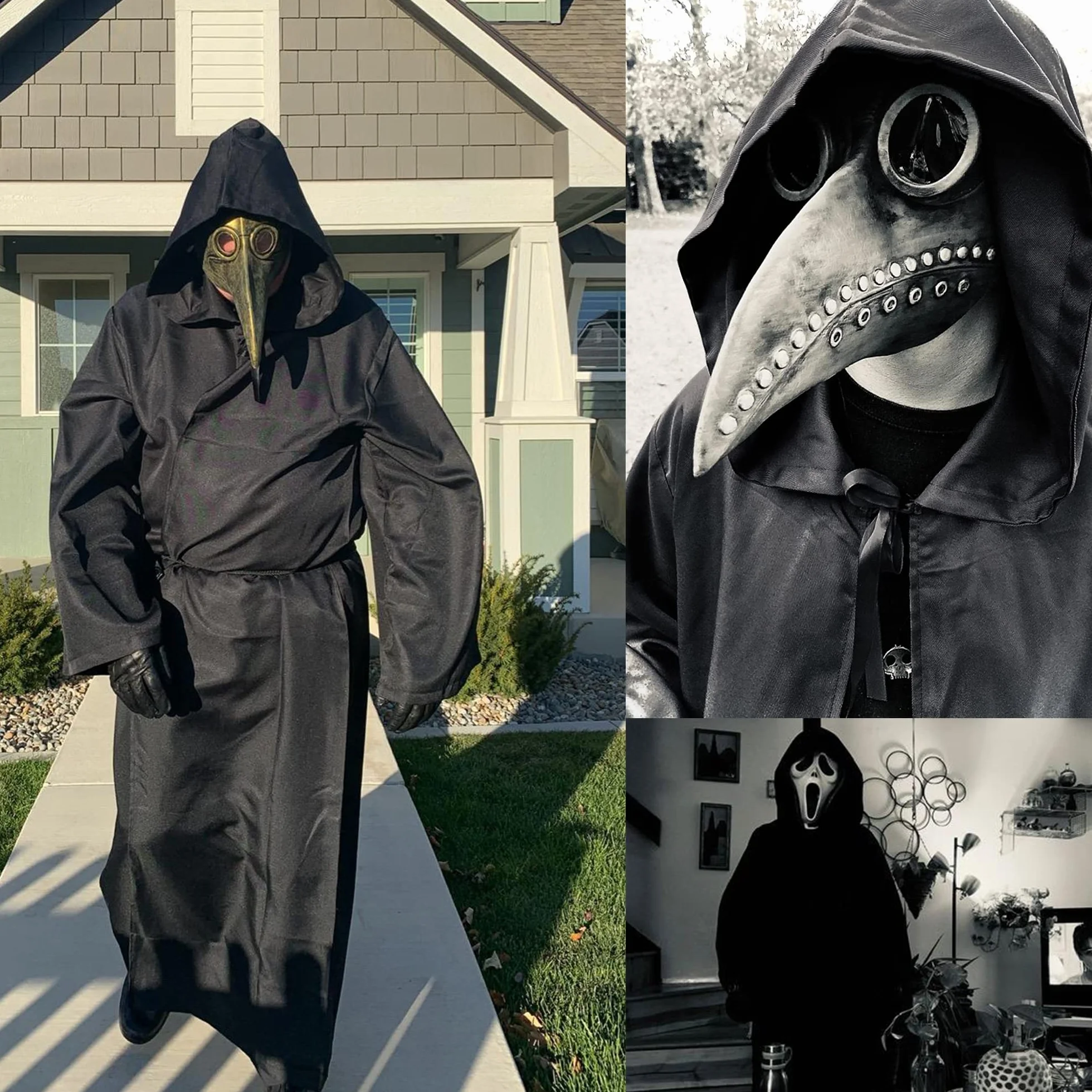 GraduationMall Męski płaszcz z kapturem – czarna szata Sith na Halloween, cosplay dla czarodziejów, Darth Sidious lub Death Eater