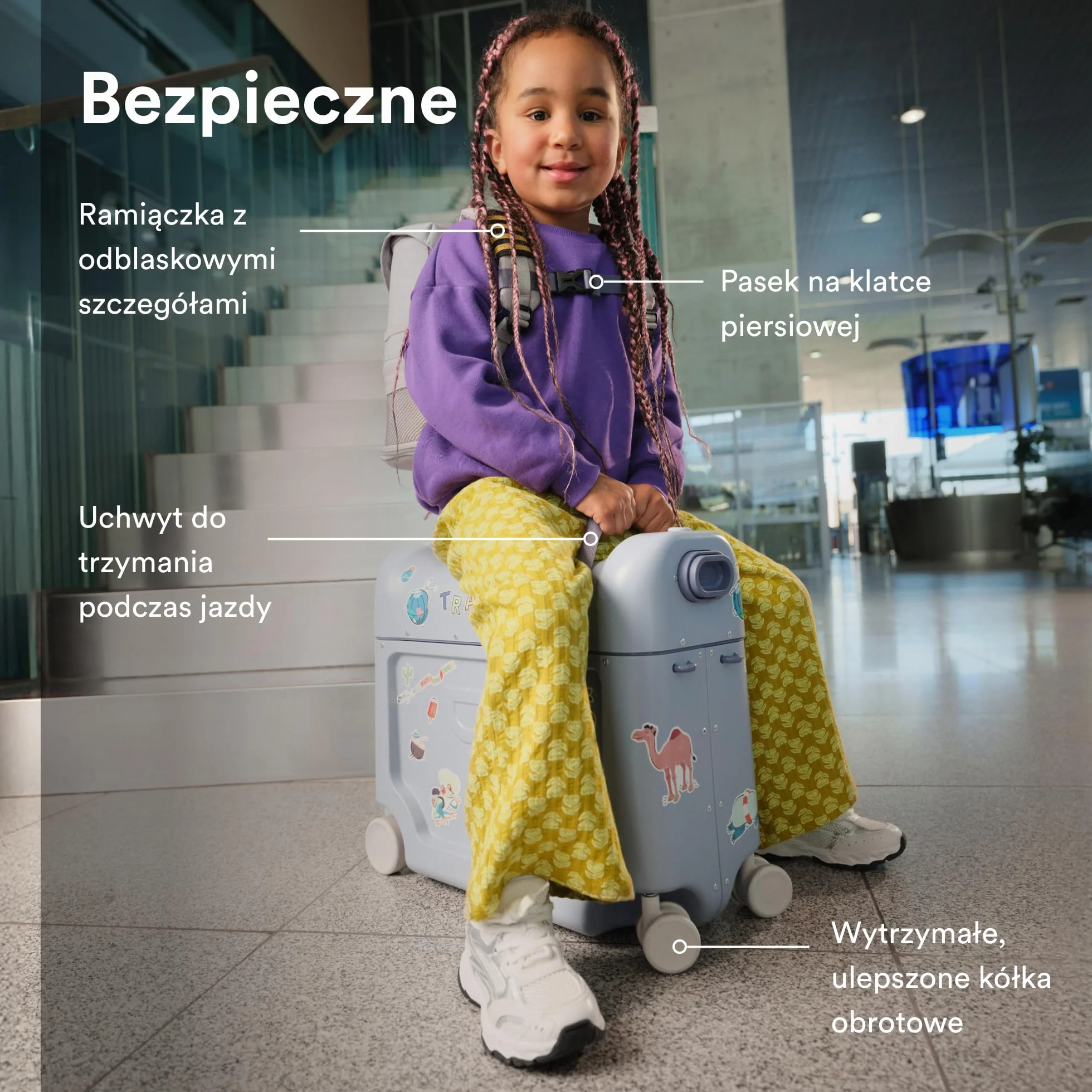 Stokke JetKids Zestaw podróżny, Arctic Blue - Zawiera jeżdżącą walizkę BedBox i plecak - Idealny dla dzieci w dieku 2-7 lat (do 35 kg)