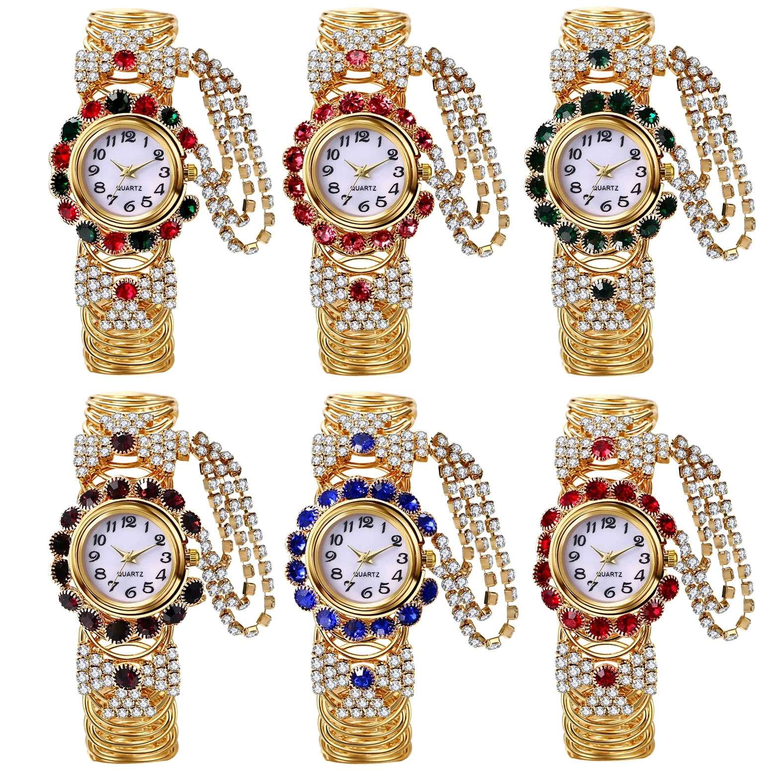 JewelryWe Iced-Out zegarki dla kobiet kolorowe stras złota bransoletka zegarek analogowy kwarcowy błyszczący codzienny zegarek do sukienki, na Dzień Matki