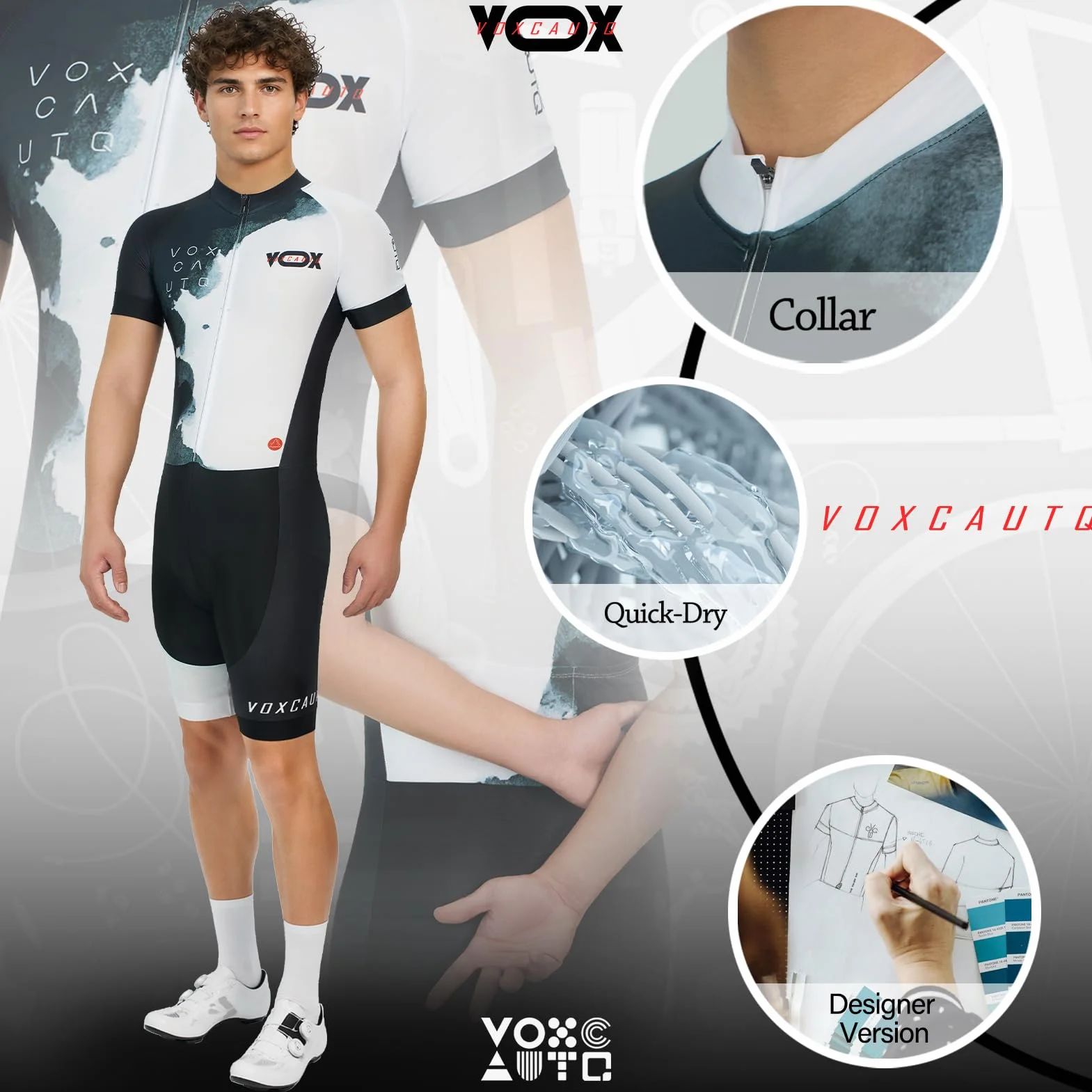Męski kombinezon rowerowy + zawody, profesjonalny, wyściełany, męski strój triathlonowy, jednoczęściowy kombinezon rowerowy krótki sublimowany design, męski krótki letni kombinezon