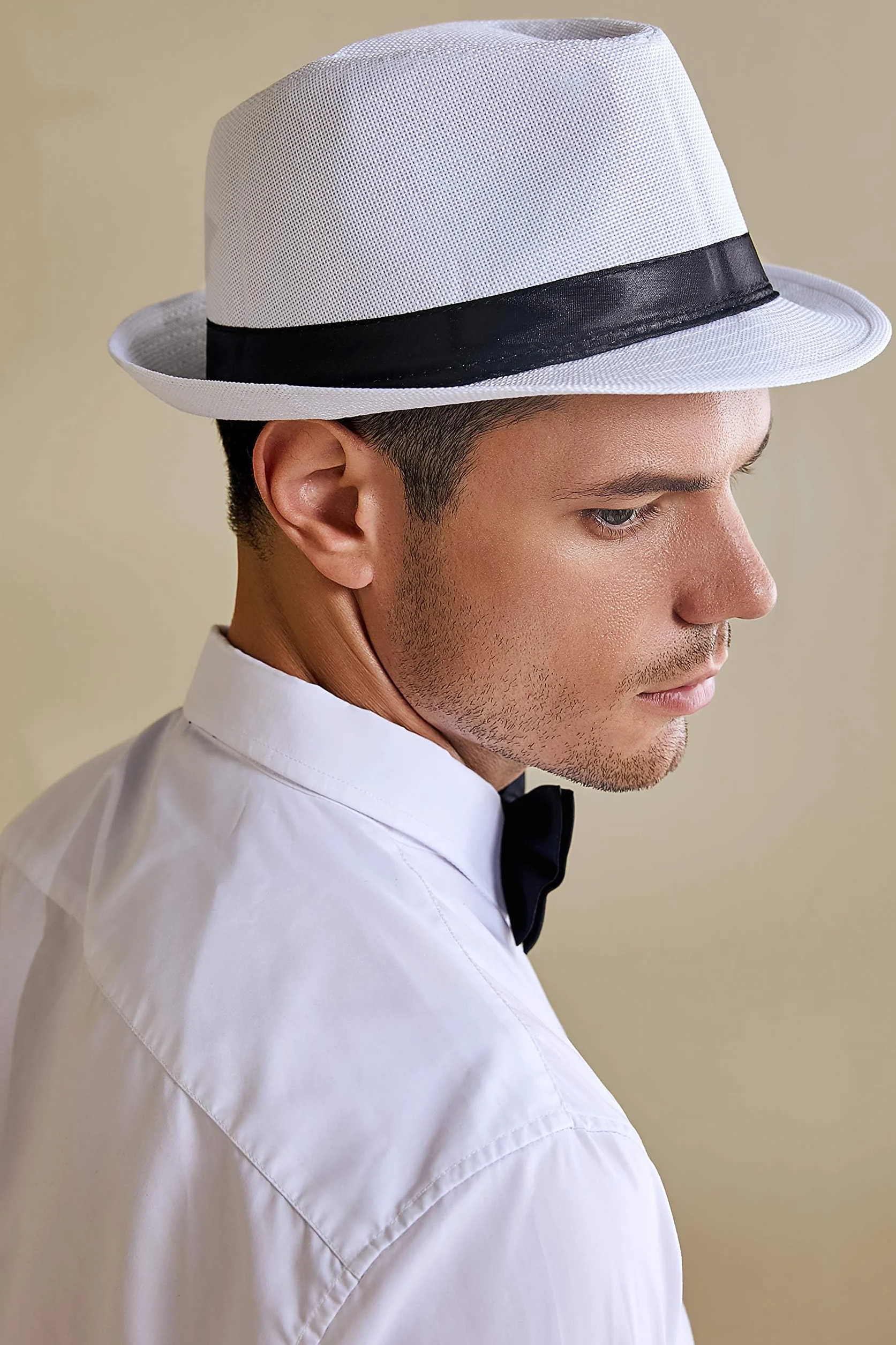Coucoland Kapelusz Panama Mafia Gangster męski Fedora Trilby Bogart kapelusz męski z lat 38. XX wieku, kostium Gatsby, oryginalny