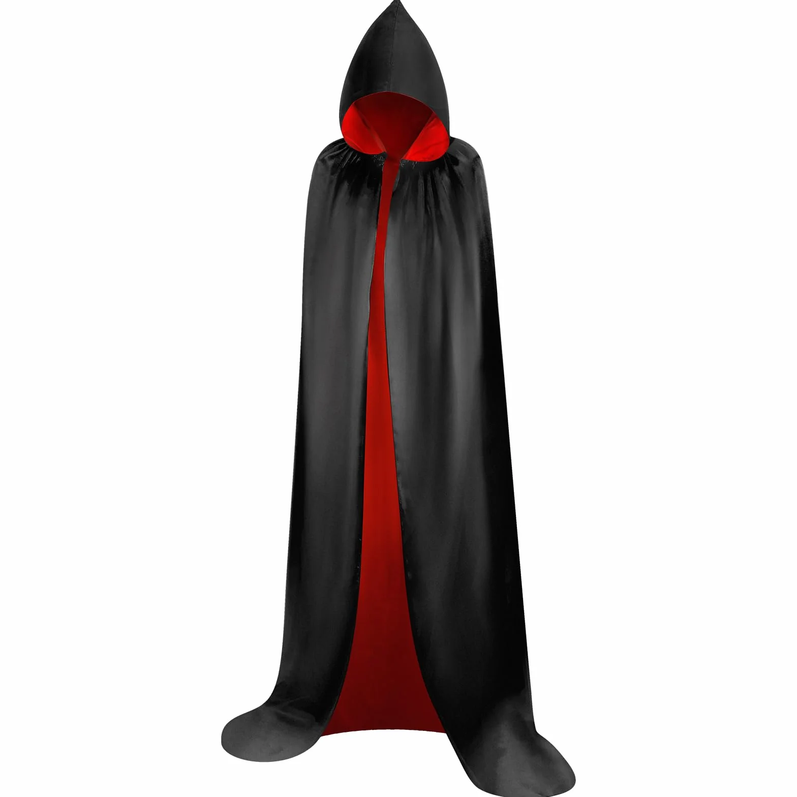 Myir JUN Czarno-czerwona peleryna dla dorosłych dzieci, uniseks, płaszcz z kapturem, kostium na Halloween, satyna, czarownice, wampiry, płaszcz, fantazyjne przebranie dla dzieci (L)