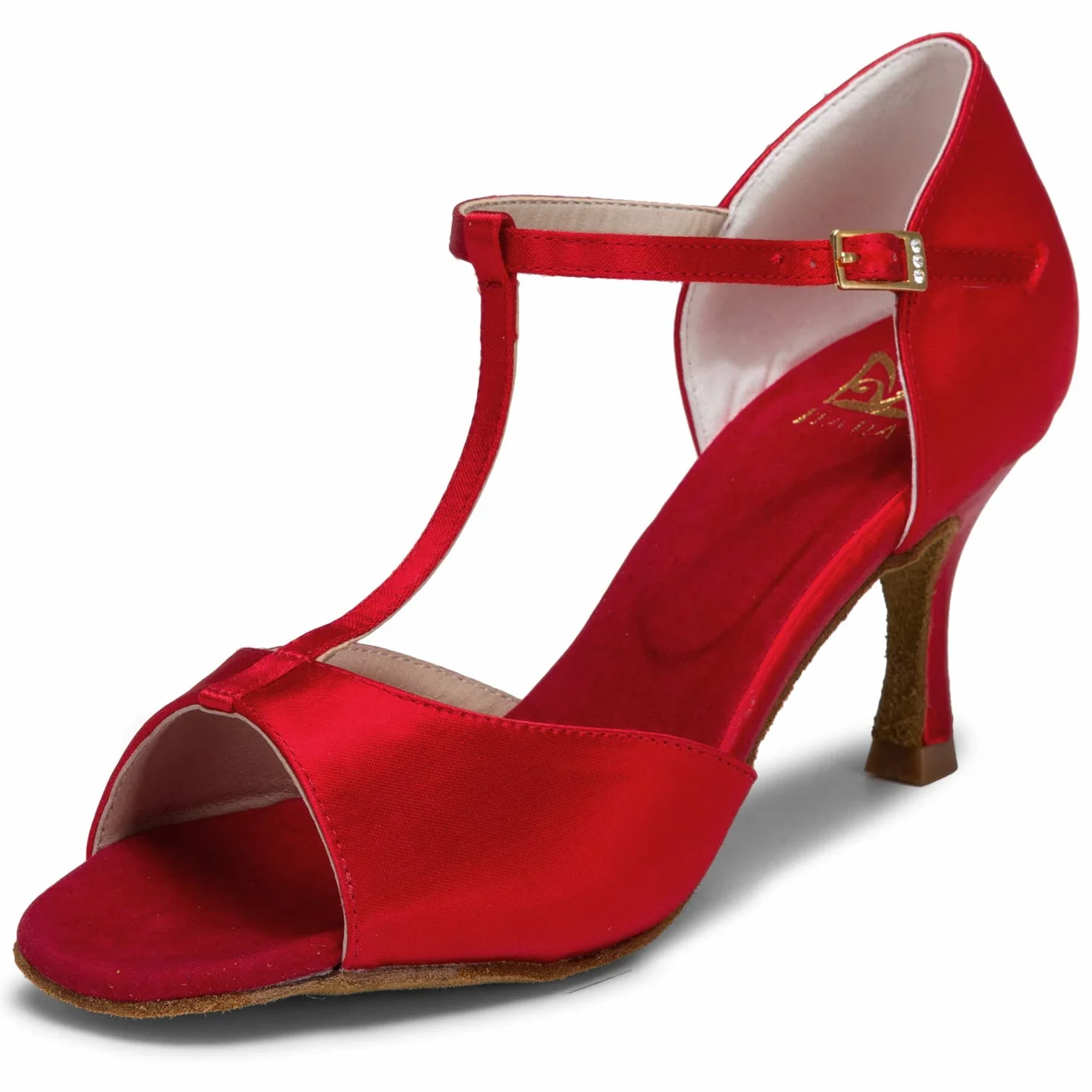JIAJIA 20511 sandały damskie latynoskie 7 cm rozkloszowany obcas super satynowe buty do tańca