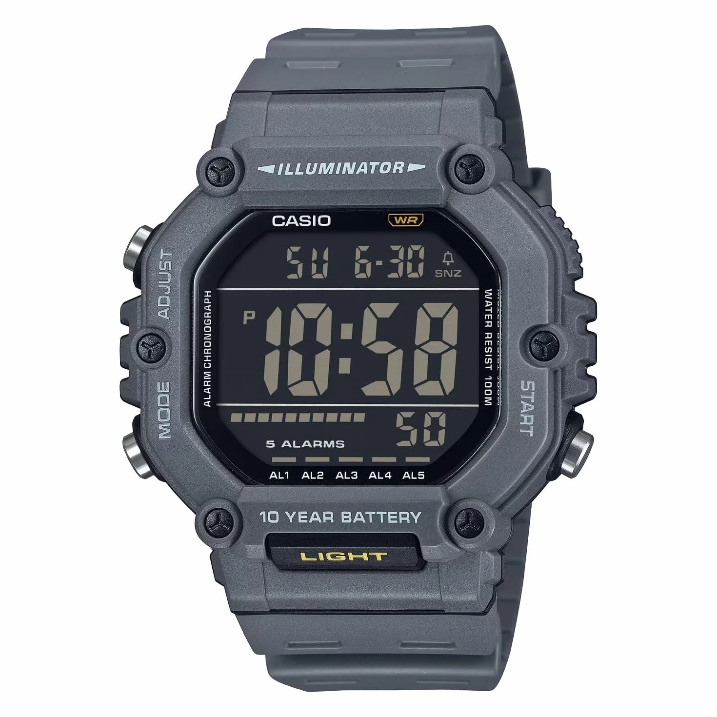 Casio Męski cyfrowy zegarek kwarcowy z plastikowym paskiem AE-1600H-8BVEF, szary, Sport