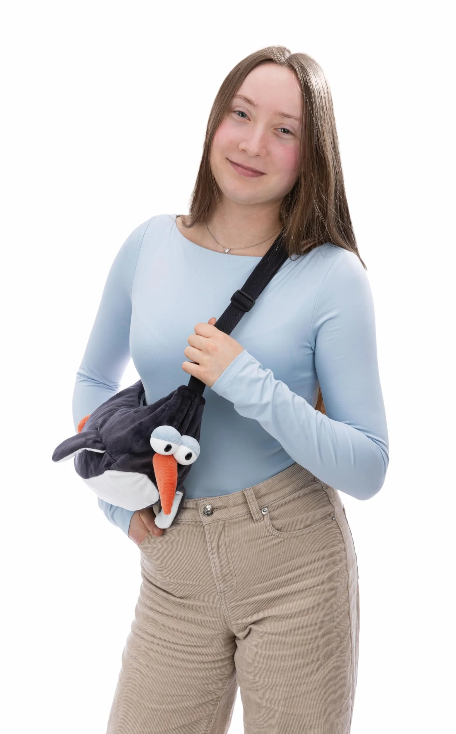 NICI 62458 Torba crossbody, pingwin Jorge Thunder, stylowa i praktyczna torba na ramię w uroczym kształcie pingwina, dla dziewcząt i nastolatek, prezent dla fanów, 30 x 18 x 9 cm, szara