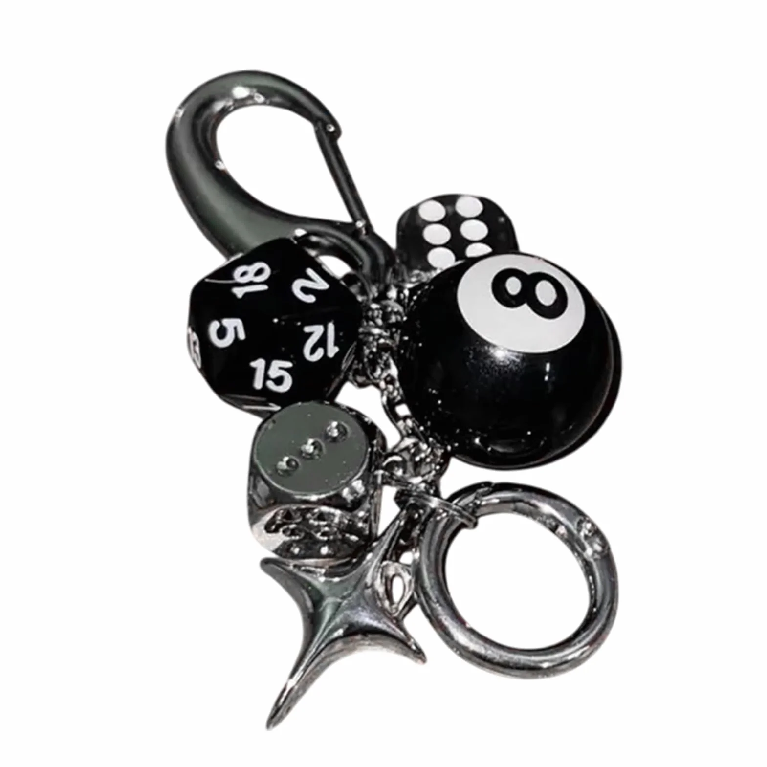 Dice Bag Charm, Cute Retro Pendant, Metal Dice Design with Multipurpose Keyrings Accessories and Fashion Ornaments, (1 Piece, Silver), Perfect for Personalizing Backpacks, Purses