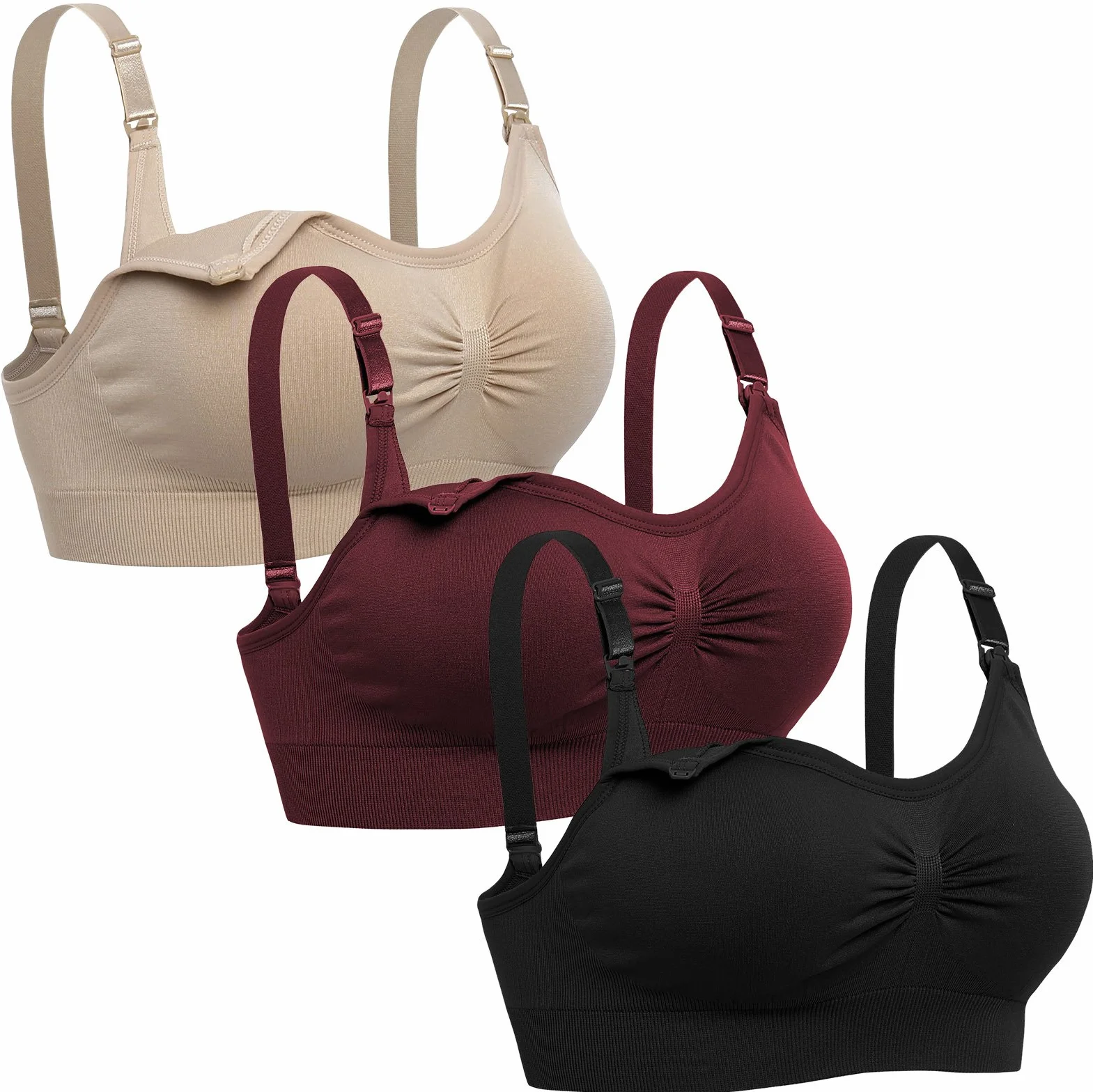 Womens Seamless Nursing Bra Sleeping Maternity Bralette for Breastfeeding Color Black Beige Red Size L