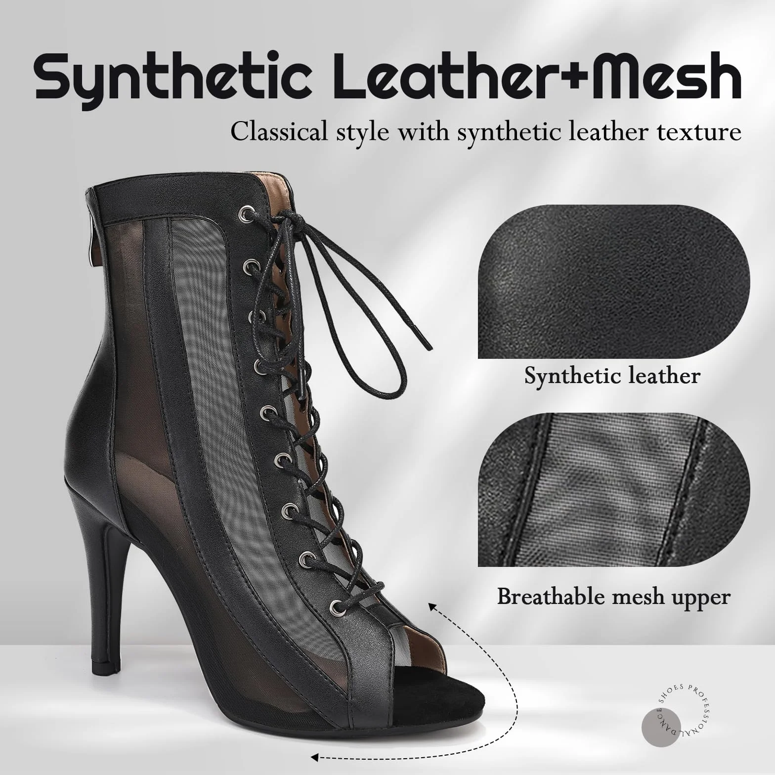 Damskie Buty do Tańca na Obcasie z Siateczką do Tańca Towarzyskiego Salsa Tango Performence Ankle Dance Boots