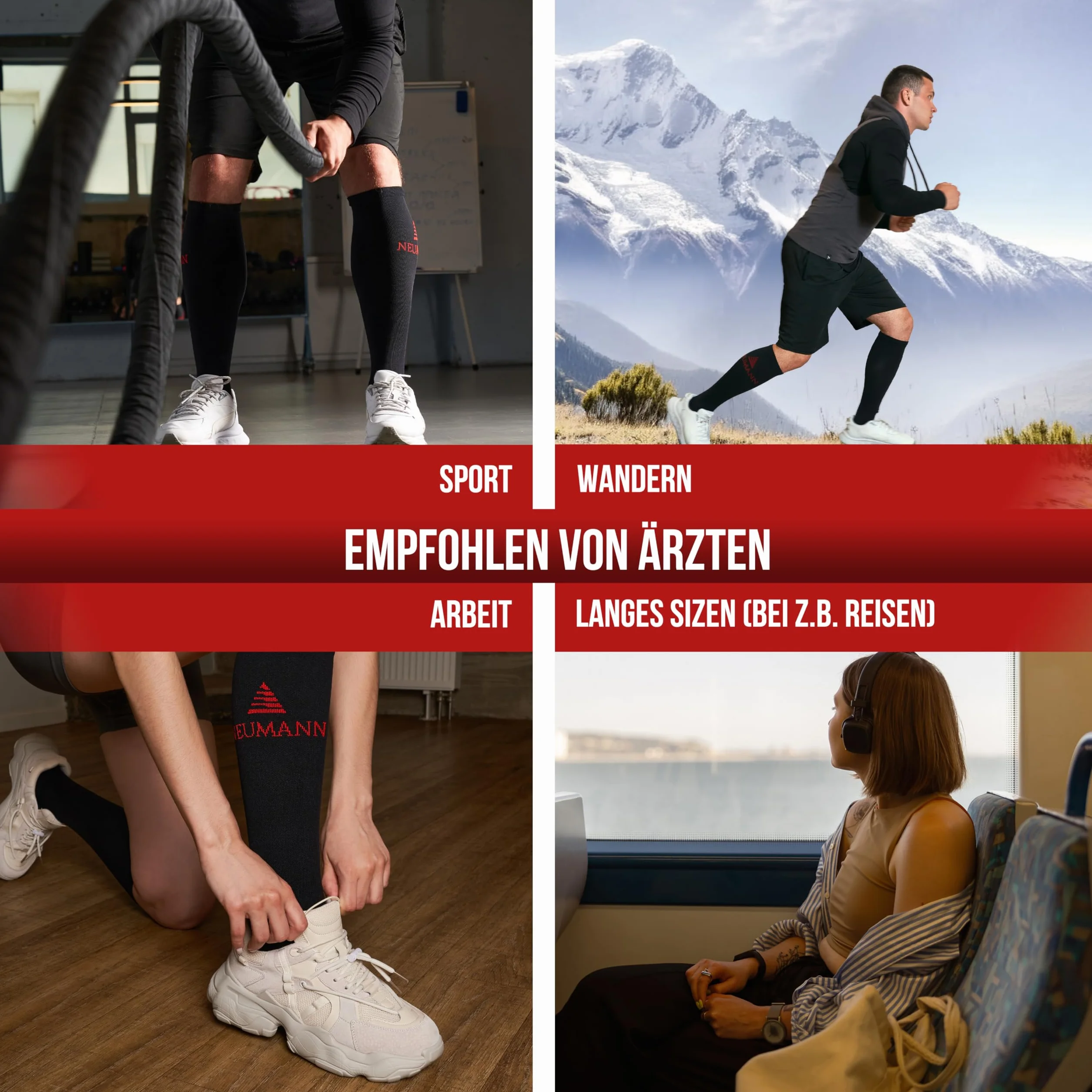 NEUMANN Pończochy uciskowe Premium żakardowe – dla kompresji i stabilności podczas biegania, uprawiania sportu, pracy i wielu innych – większa wydajność i szybszy odpoczynek (rozm. 35-38, 20-30mmHg)