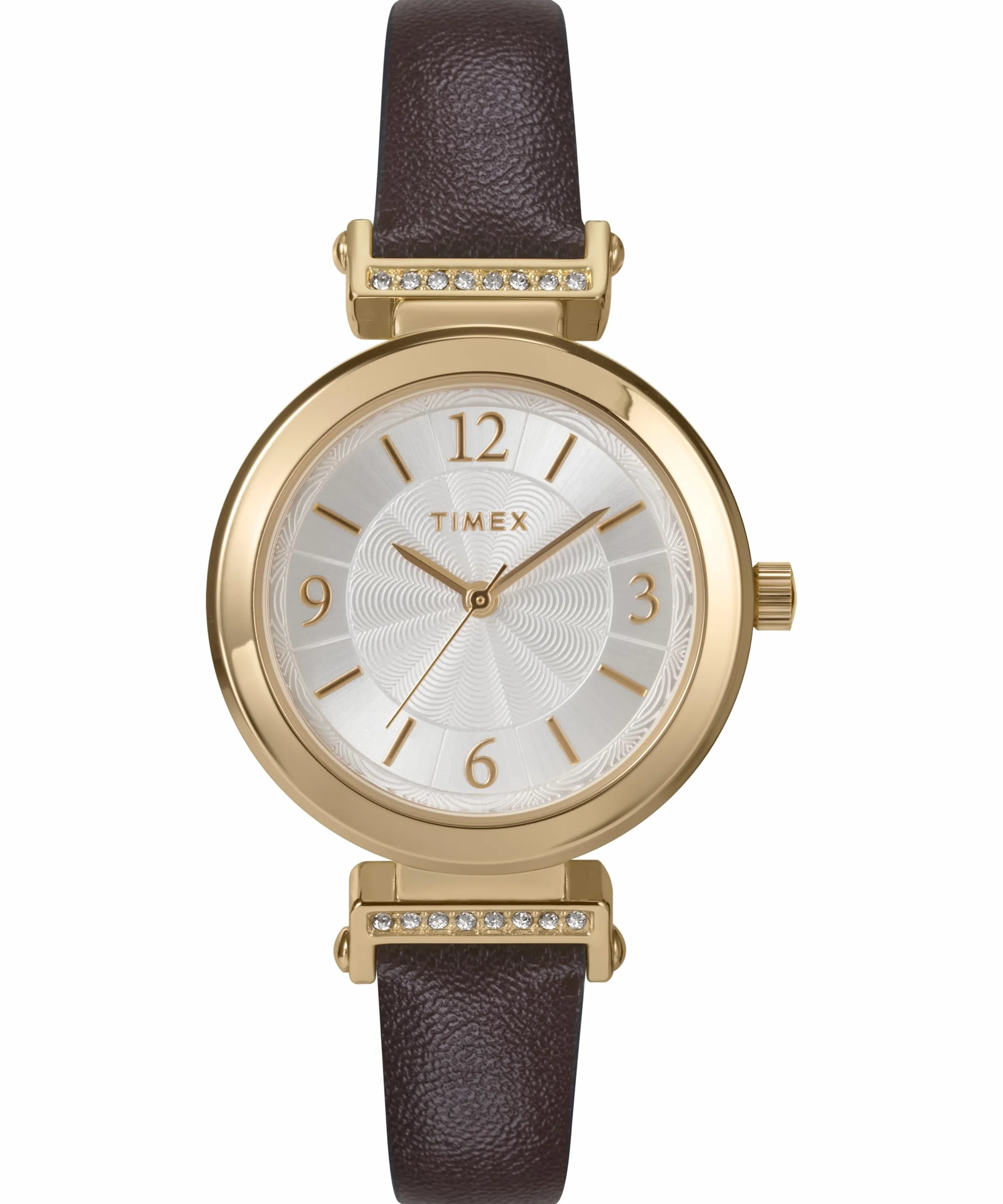 Timex Zegarek Damski Main Street 31 mm, Czarny Skórzany Pasek, Srebrna Tarcza, Złota Obudowa TW2W96400