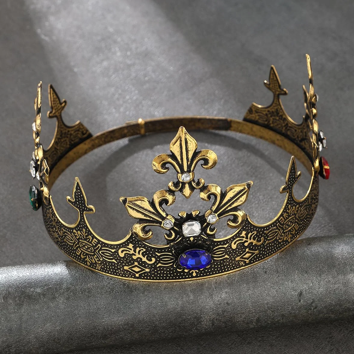 Królewska męska korona królewska, średniowieczna korona na bal, cosplay, urodziny, wesele, przyjęcie, opaska na głowę, akcesoria do włosów