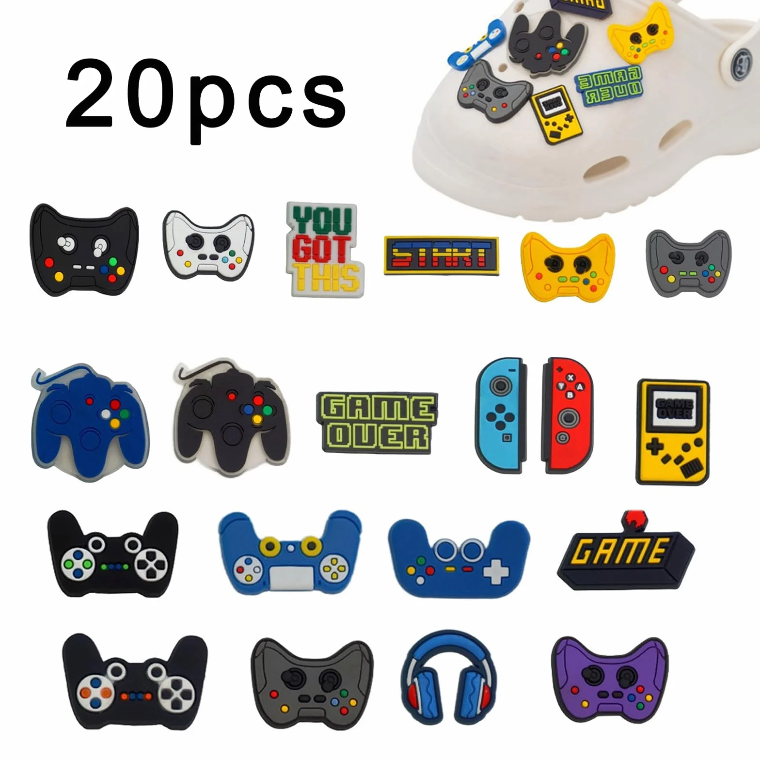 Zestaw przypinek do butów, charmsy z gamepadem, biżuteria do butów, zabawne i jedyne w swoim rodzaju szpilki Crocs, dekoracyjne zawieszki do butów