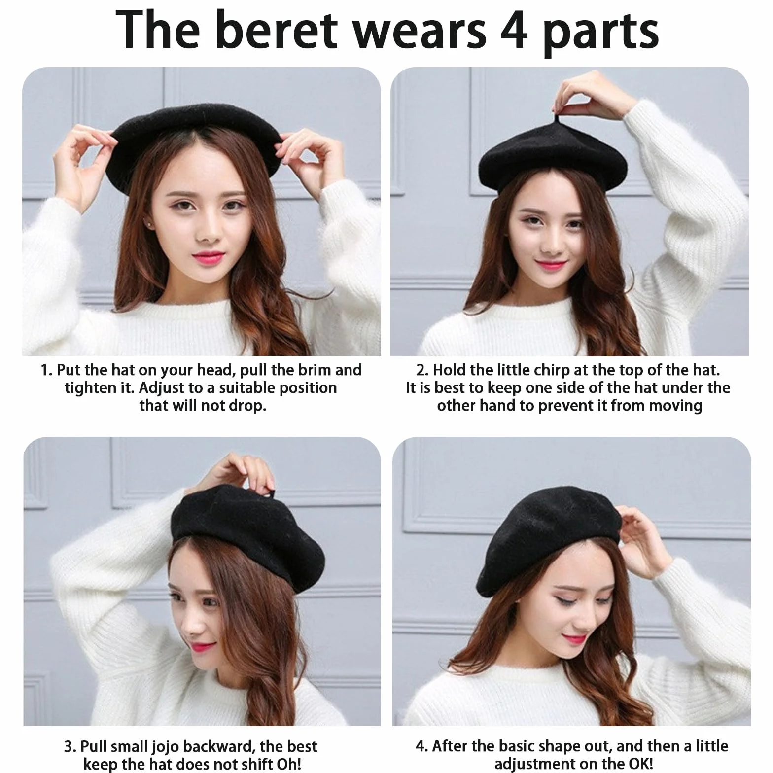 Beret wełniany dla dorosłych - Unisex miękki ciepły kapelusz artysty vintage, styl francuski, czarny