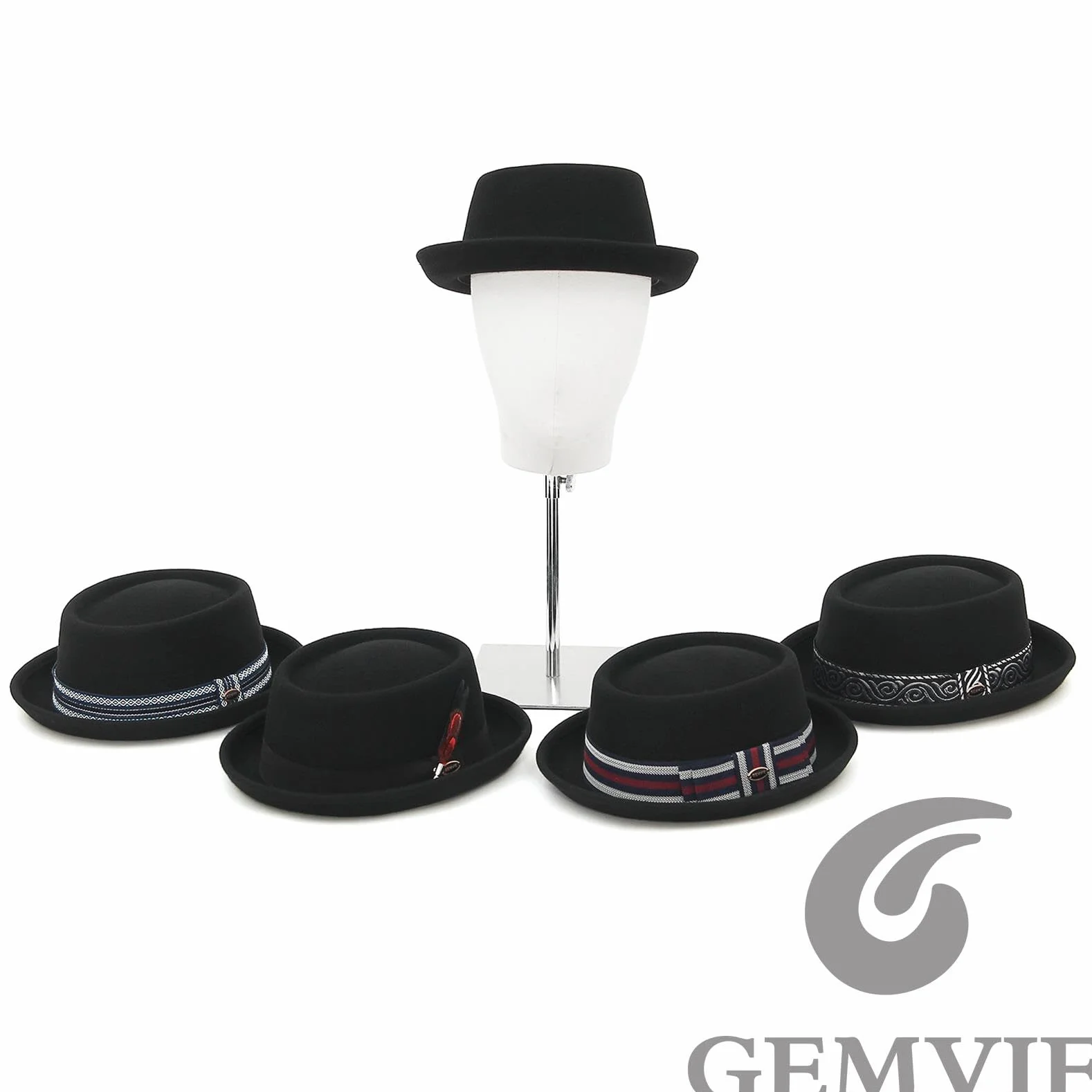 GEMVIE Klasyczny Unisexowy Kapelusz Pork Pie - 100% Wełna, Felt Fedora, Stylowy Trilby, Tradycyjny Fason