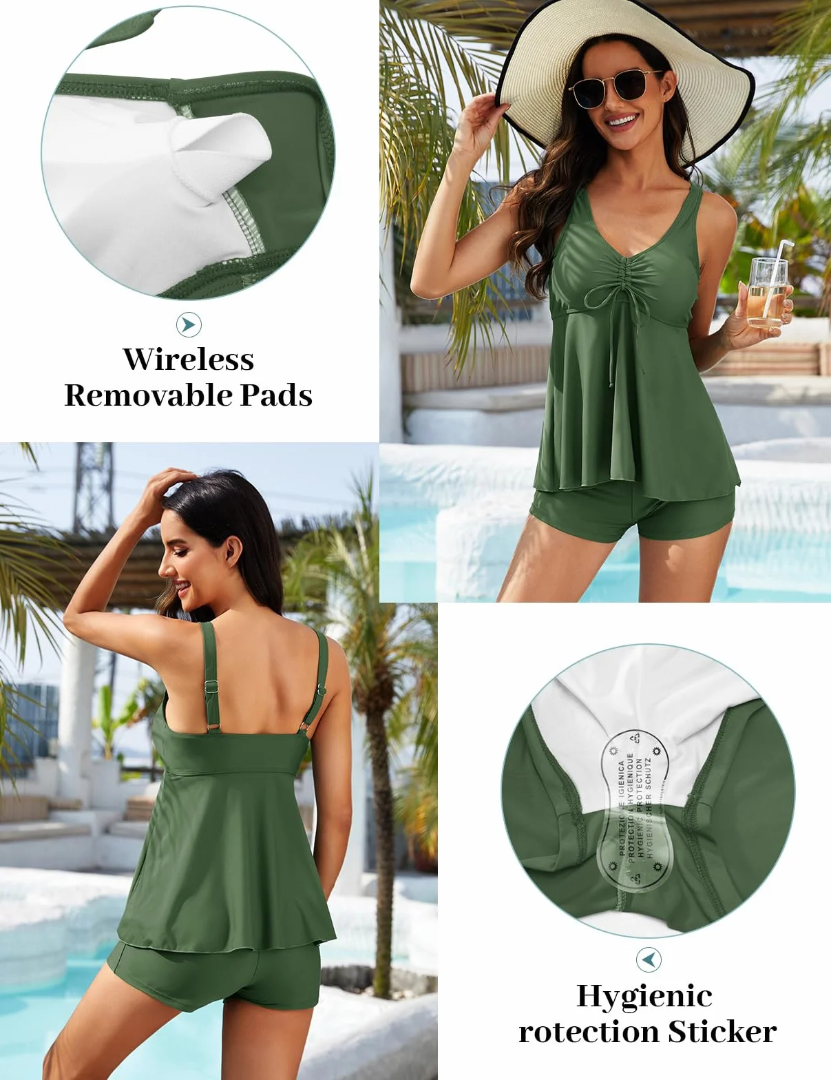 UMIPUBO Damski dwuczęściowy strój kąpielowy z dekoltem w serek tankini wyściełany biustonosz push-up stroje kąpielowe kwiatowe tankini topy szorty plus size stroje plażowe
