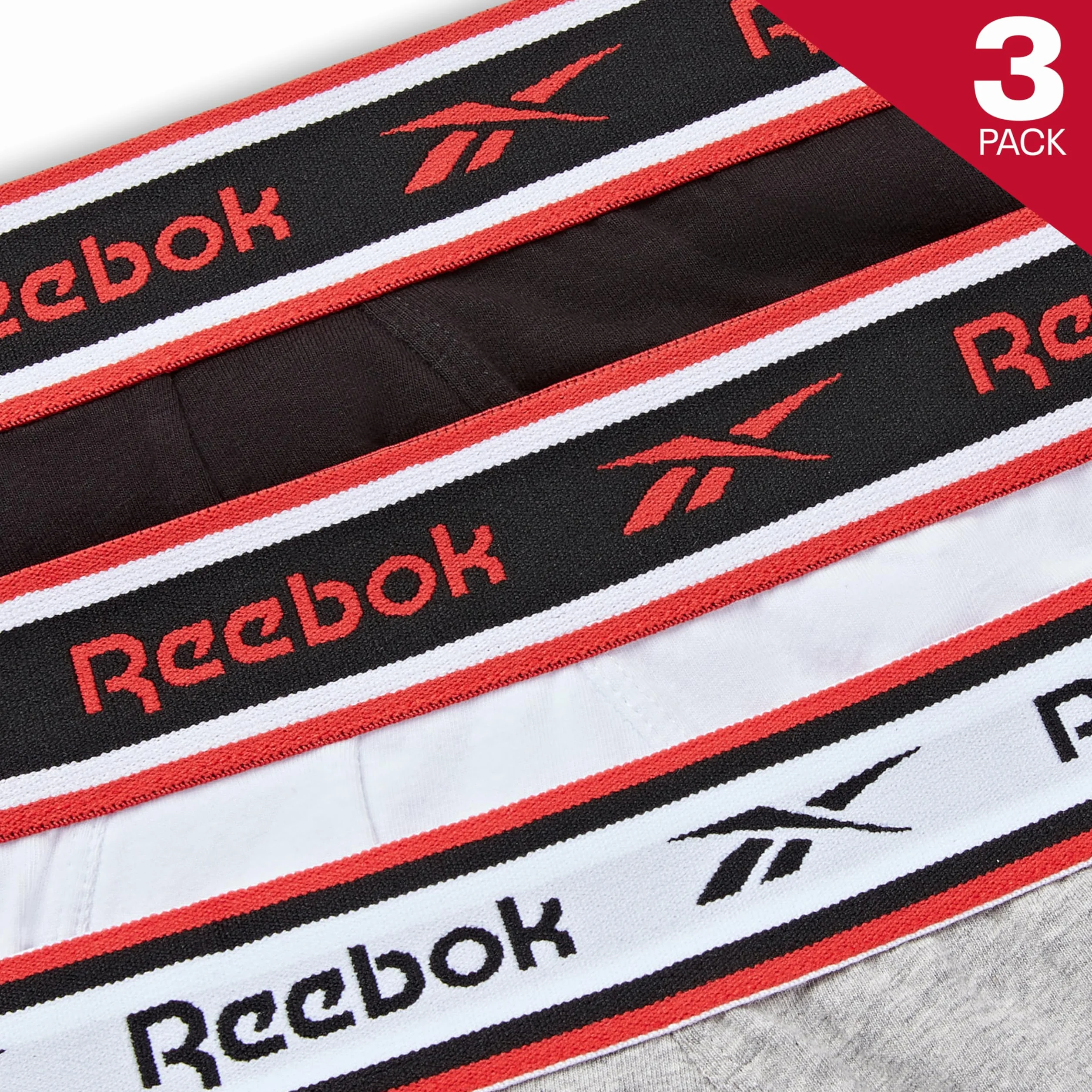 Reebok Majtki męskie (3 sztuki), Czarny/biały/szary, L