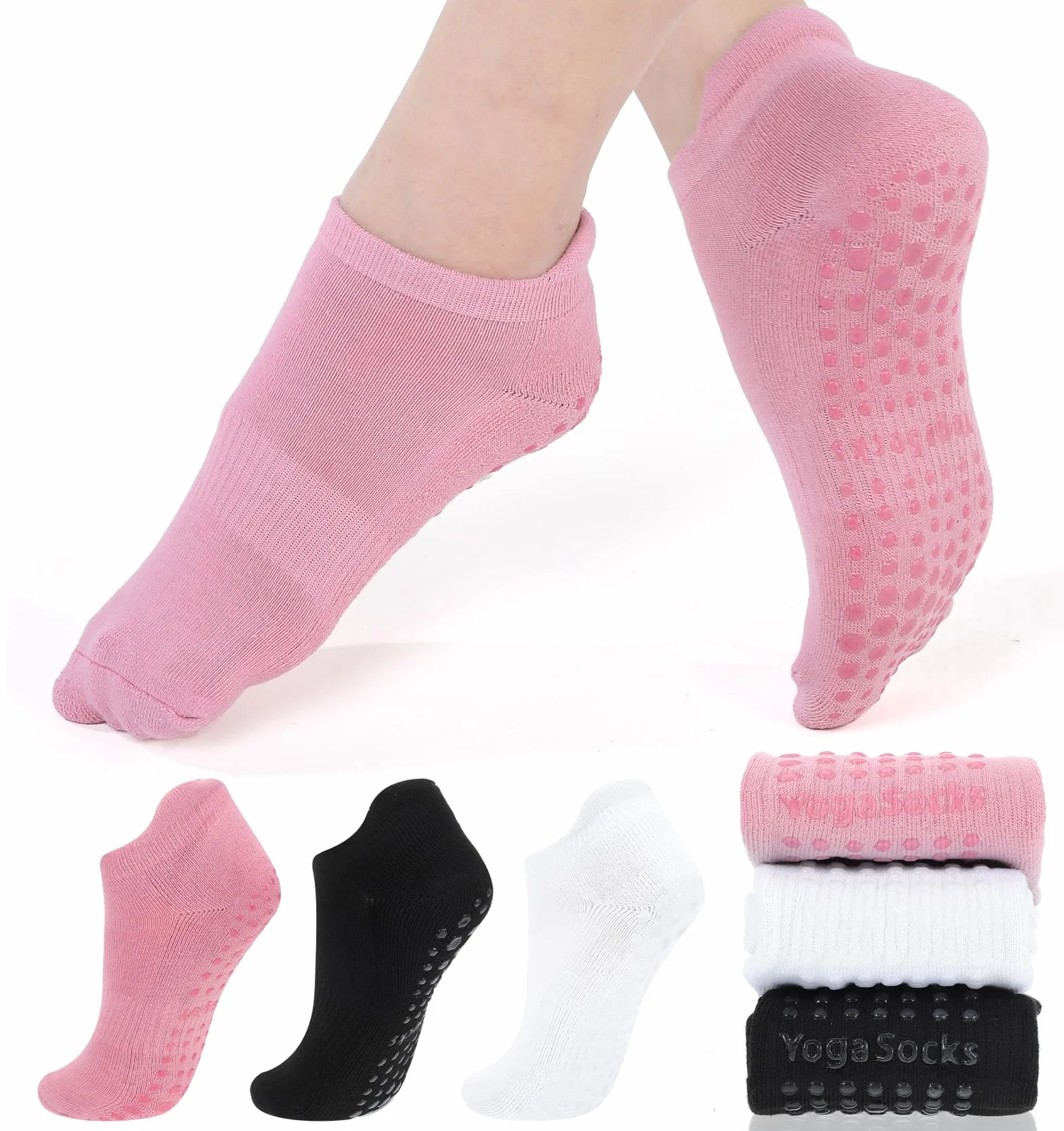 3 pary skarpet do pilatesu, jogi i fitnessu, antypoślizgowe, z wypustkami, oddychające, damskie, 34-40