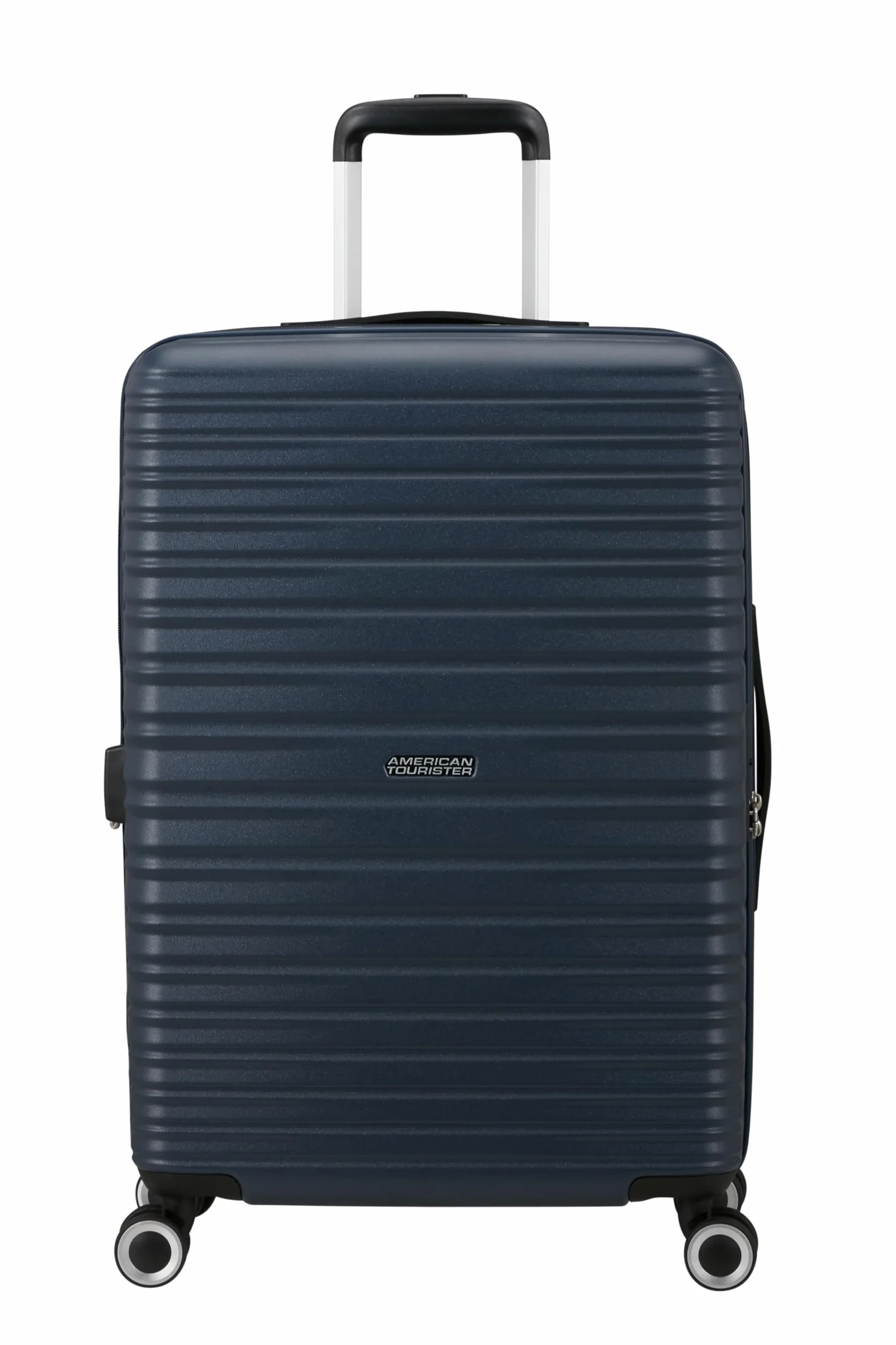 American Tourister Aerotech - 3-częściowy zestaw bagażowy z twardą skorupą (do przenoszenia, średni, duży) rozszerzalny zestaw wózków z zamkiem TSA - niebieski (metaliczny granat)