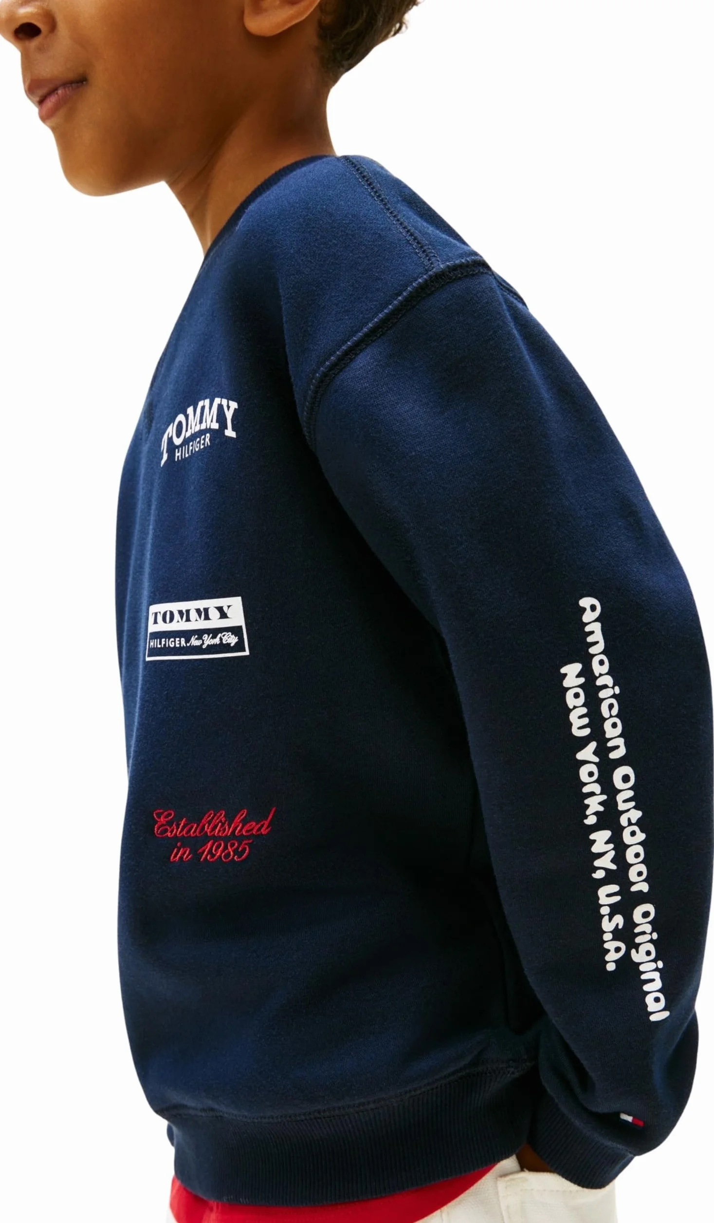 Tommy Hilfiger Bluza chłopięca MULTI PRINT C-NK KB0KB10031 Pulower, NIEBIESKA (Dark Night Navy), 14 lat, Niebieski (Dark Night Navy), 14 lat