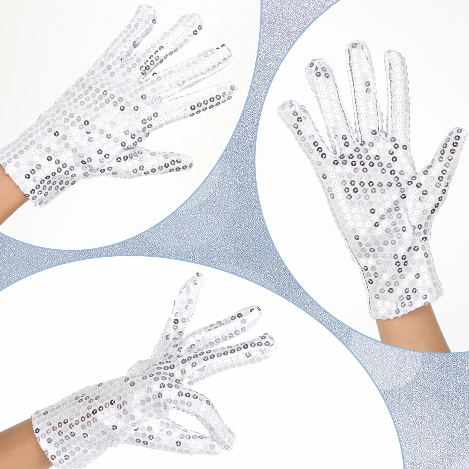 Lusofie Rękawiczki z cekinami srebro Performance Rhinestone damskie rękawiczki brokatowe na imprezę kostiumowe koordynowane rękawiczki na imprezę modową przyciągające wzrok prezent na Boże Narodzenie