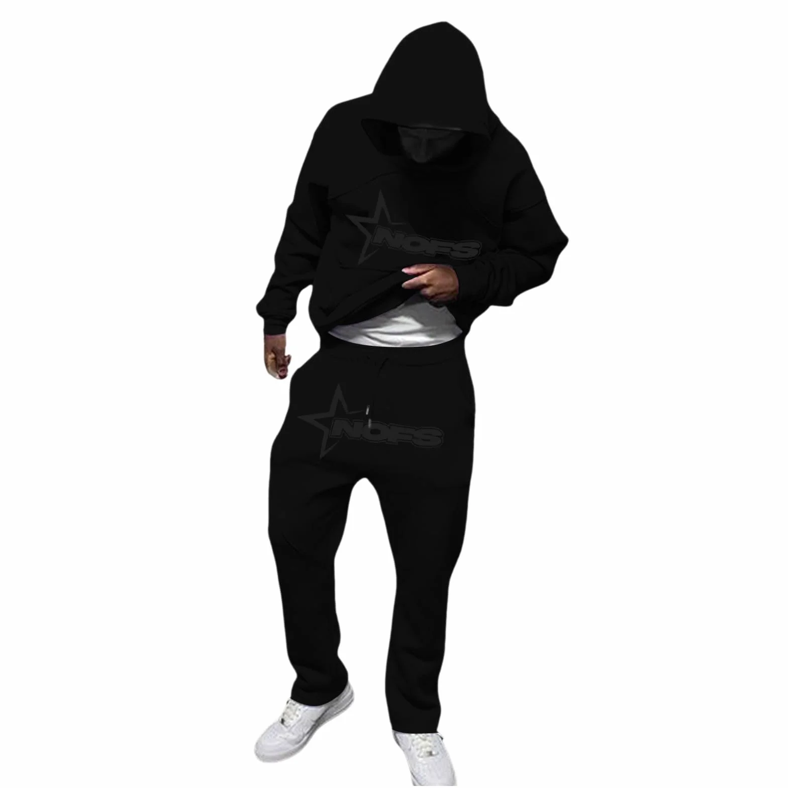 Nofs 2-częściowy męski dres do joggingu, Y2K, bawełniany, bluza sportowa z kapturem Y2K + spodnie Nofs, męski dres sportowy, strój treningowy w stylu Streetwear 2024