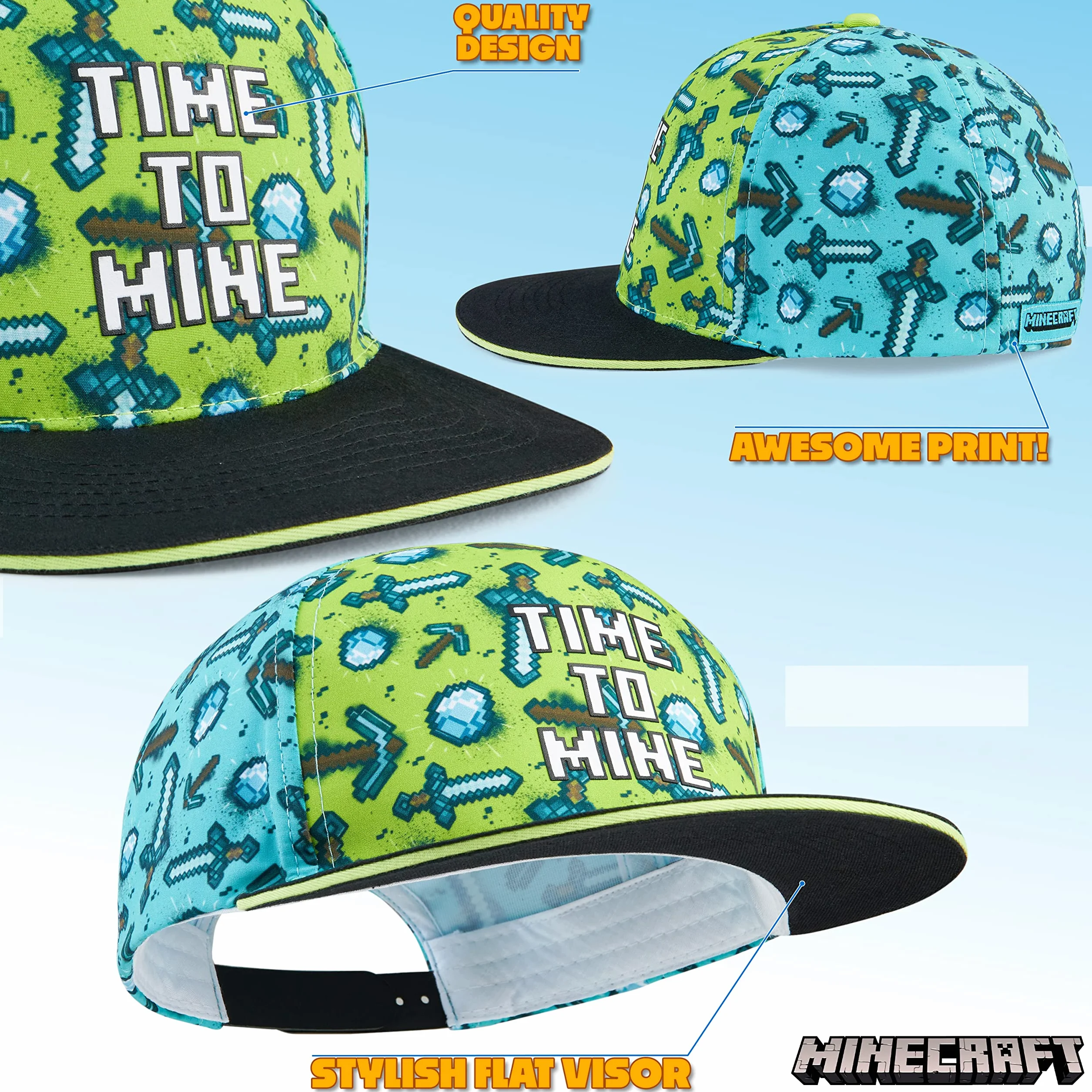 Minecraft Czapka chłopięca, czapka z daszkiem Snapback Ochrona przeciwsłoneczna Kapelusz dziecięcy - Prezent dla dzieci