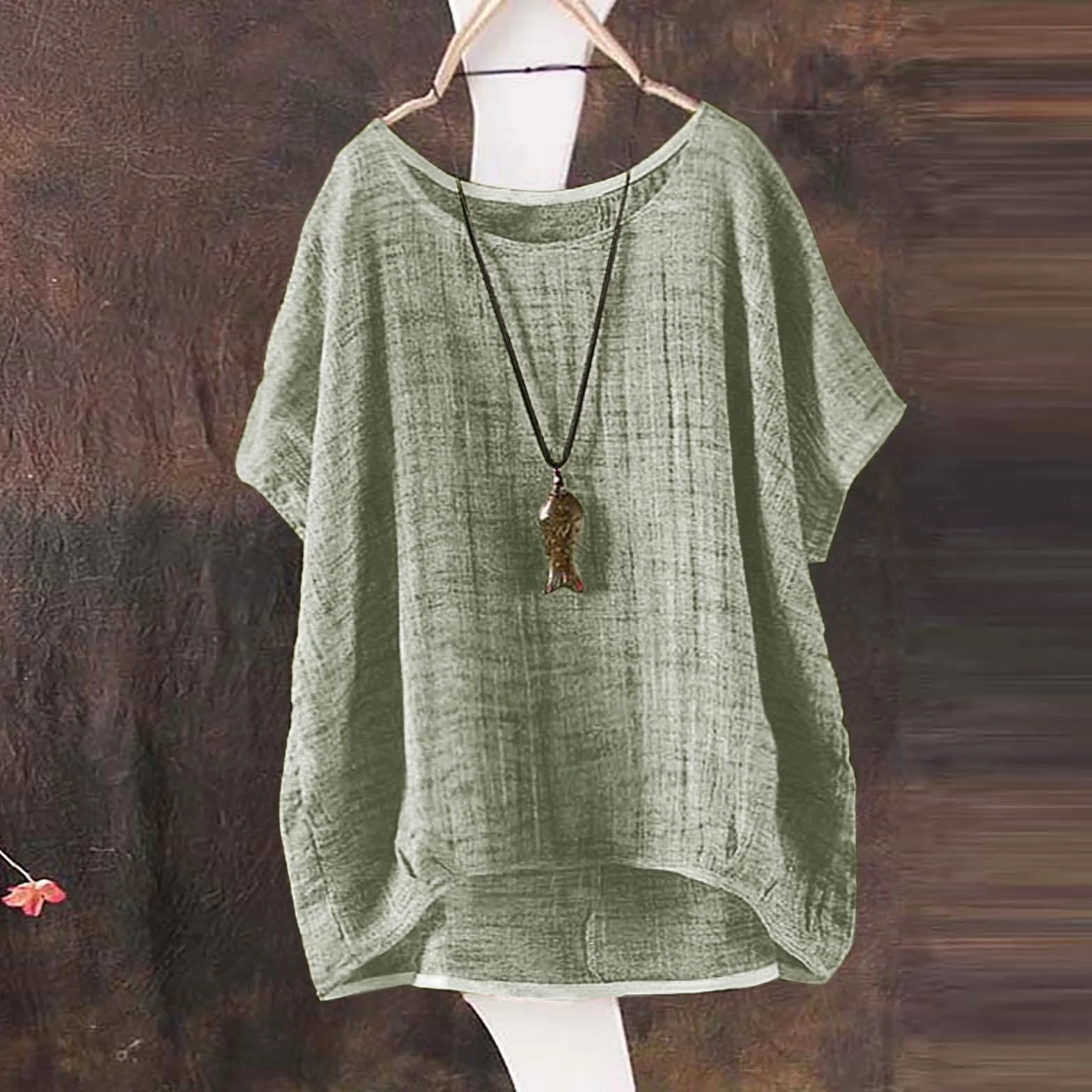 Letnie topy dla kobiet - bawełniane lniane koszule z krótkim rękawem na co dzień wakacyjna bluzka plażowa damska miękka workowata luźna gładka koszulka plus size moda lekka oddychająca odzież