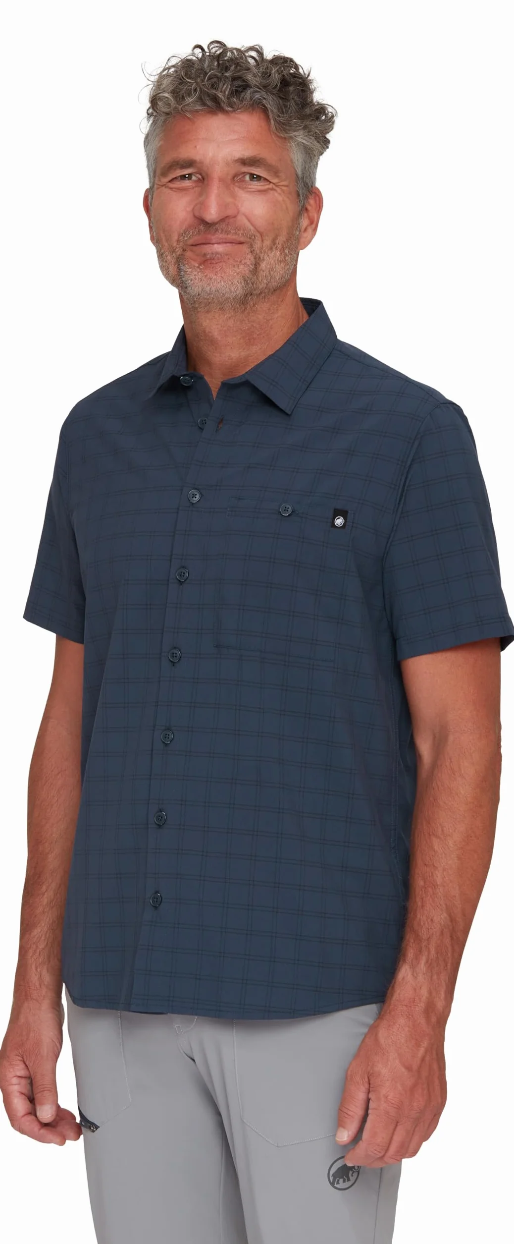 Mammut Lenni Shirt Men – Koszula Trekkingowa Męska | Krótki Rękaw, Ochrona UV, Szybkoschnąca i Oddychająca | Rozmiar XL, Granatowy-czarny
