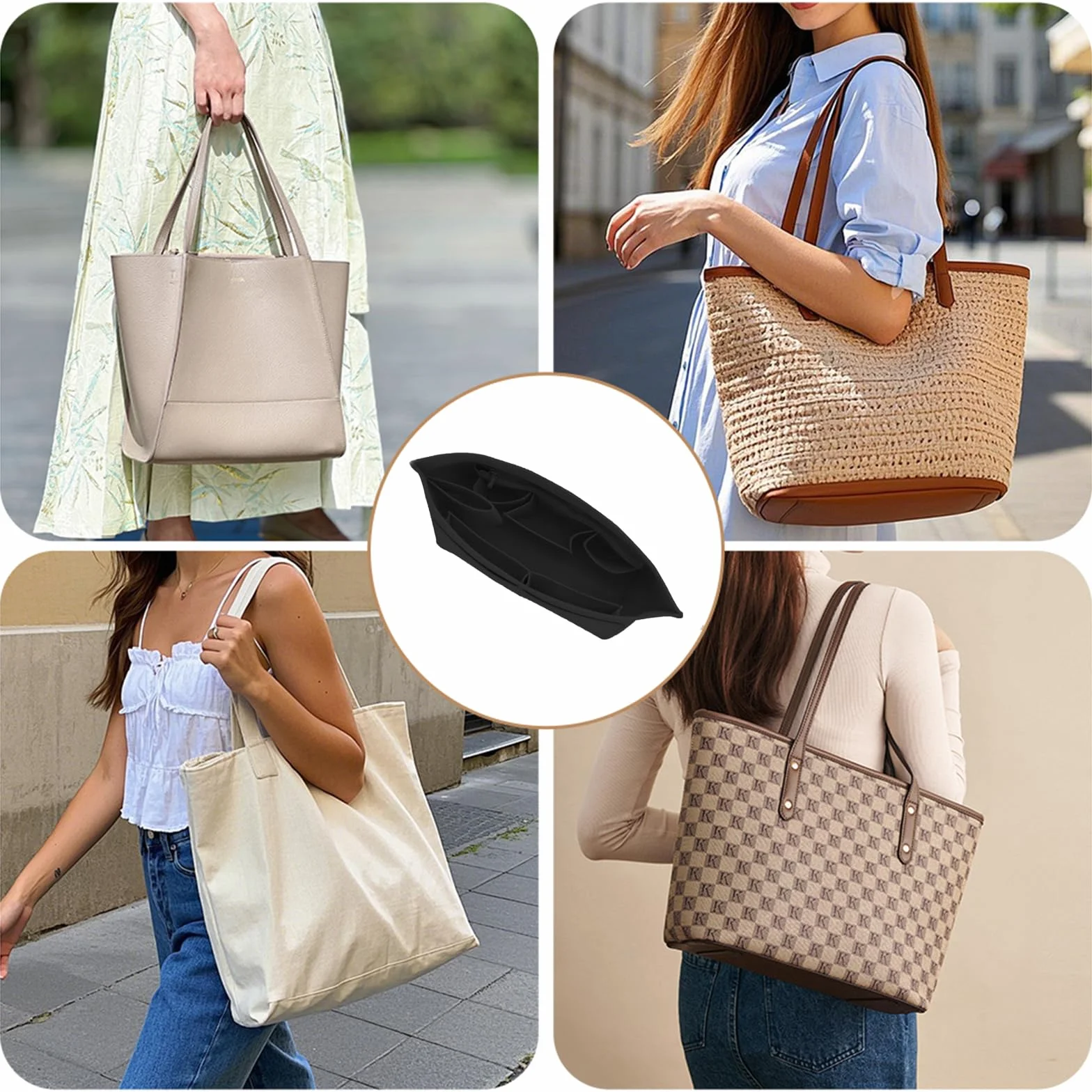 Organizer do torebki, organizer na Longchamp, worek filcowy, worek do przechowywania, 30 x 14,5 x 17 cm, kieszeń wewnętrzna, organizer do torby Longchamp (czarny, L)