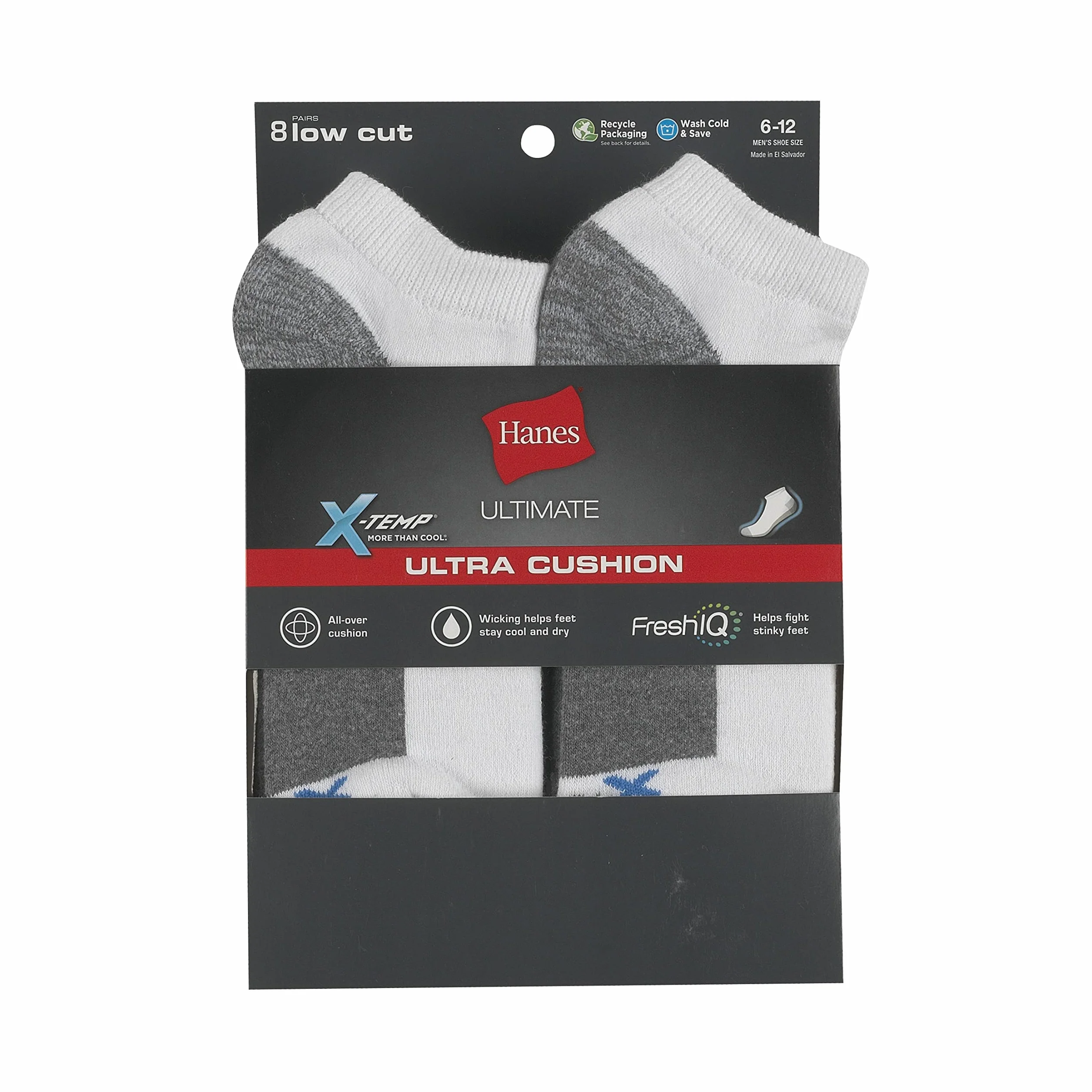 Hanes Ultimate Ultra Cushion FreshIQ męskie skarpety odprowadzające wilgoć, niski krój, 8 sztuk, kolor biały, Biały, 8 par, Rozmiar uniwersalny