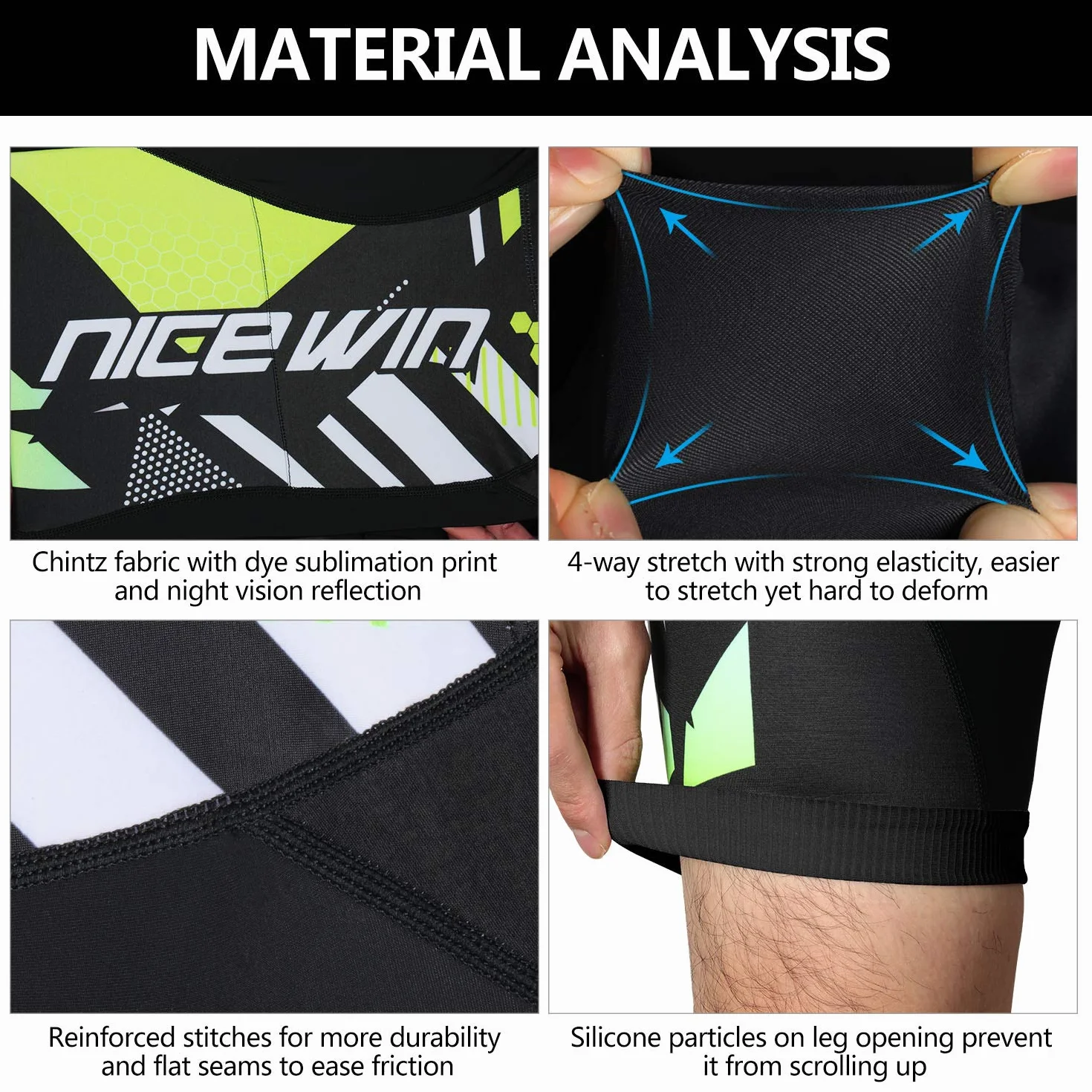 NICEWIN Męskie spodnie rowerowe z wkładką wyściełaną 4D, krótkie, oddychające, szybkoschnące, odporne na uderzenia męskie spodnie rowerowe