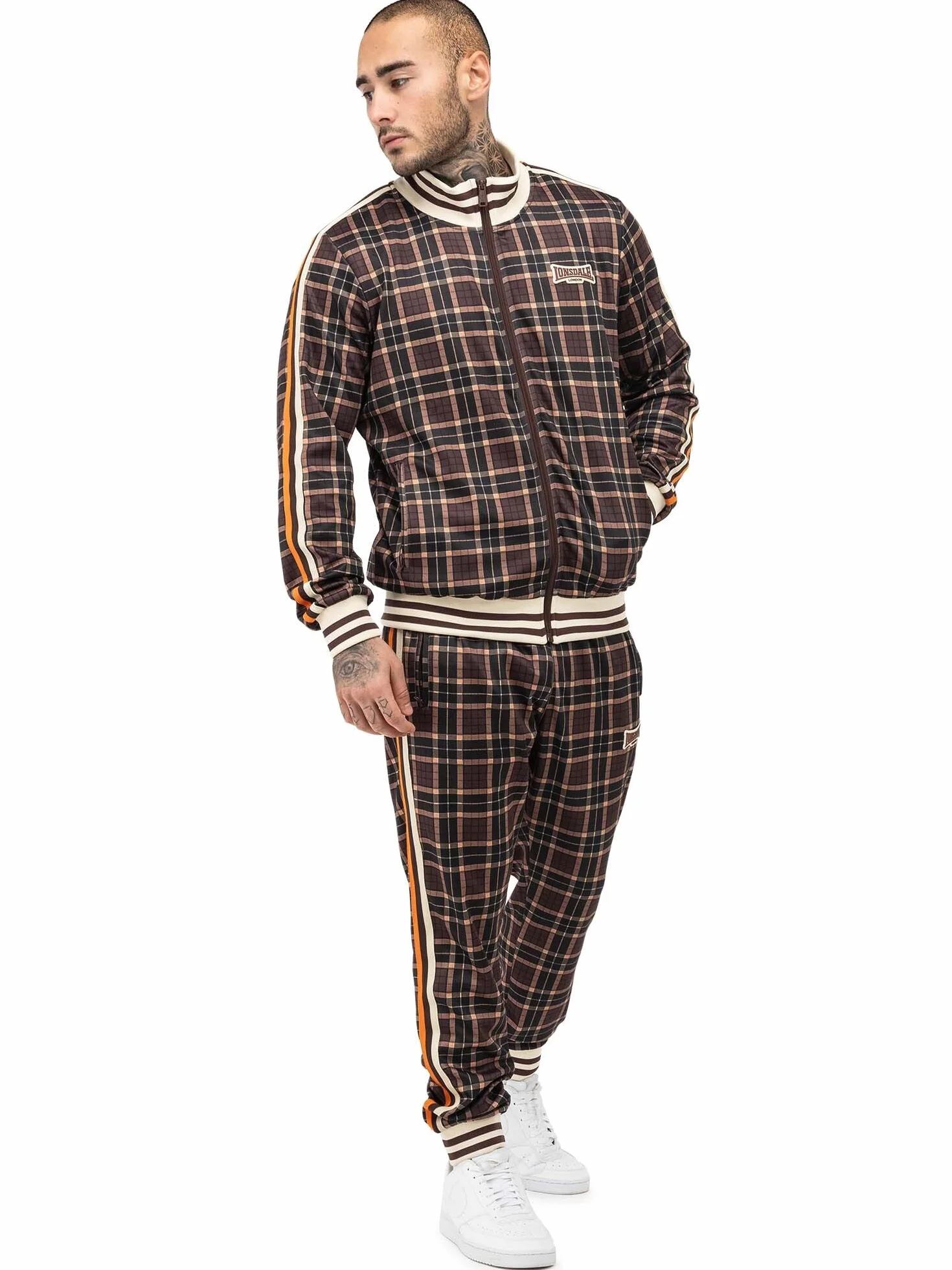 Lonsdale M?ski dres treningowy w?ski krój HEDLEY, br?zowy/ecru/pomara?czowy, XXL, 117638, br?zowy/ecru/pomara?czowy, XXL