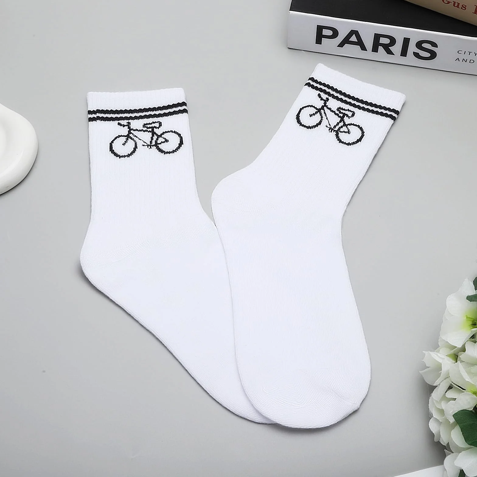 VOSSOT Skarpety rowerowe męskie skarpety rowerowe 2 pary, wygodne, oddychające skarpety z motywem roweru dla kobiet i mężczyzn, nie uciskają i elastyczne, idealne do jazdy na rowerze wyścigowym