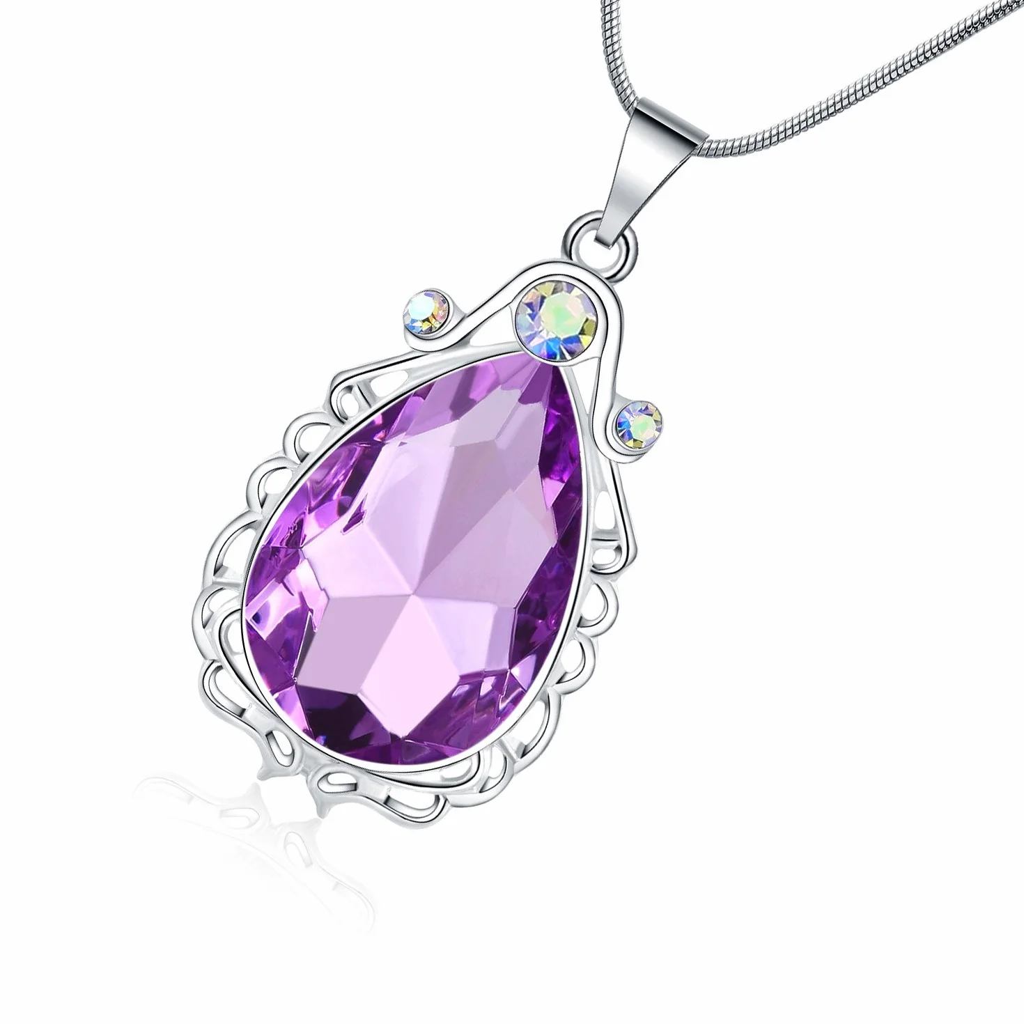 Sofia naszyjnik amulet łezka ametyst wisiorek naszyjnik Sofia kostium księżniczki biżuteria dla małych dziewczynek, Metal, Ametyst