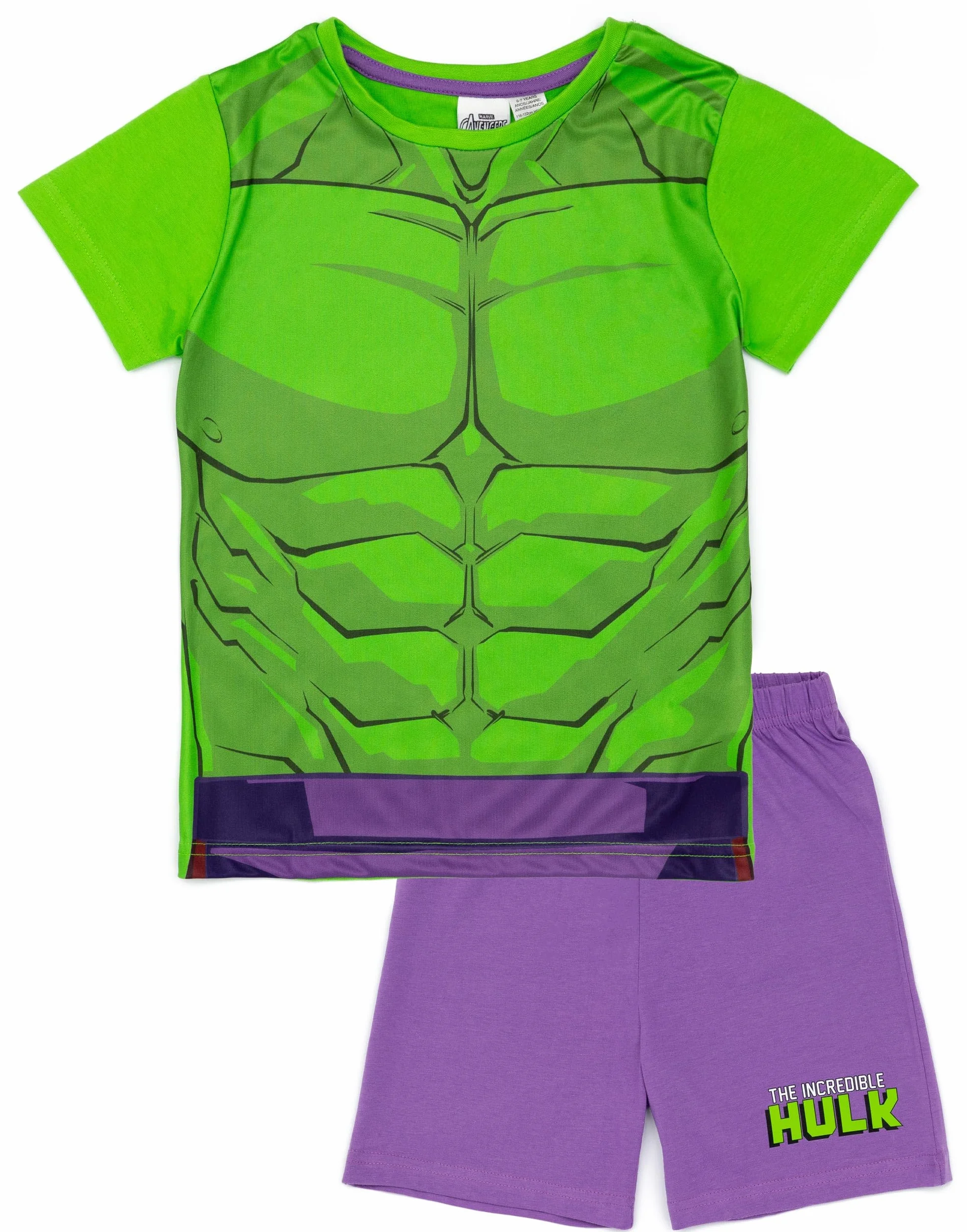 Marvel Hulk Chłopięca piżama | Dziecięca koszulka i szorty Hulk piżamy | Potężny zielony i fioletowy projekt | Oficjalny towar Marvela | Idealny prezent dla małych superbohaterów