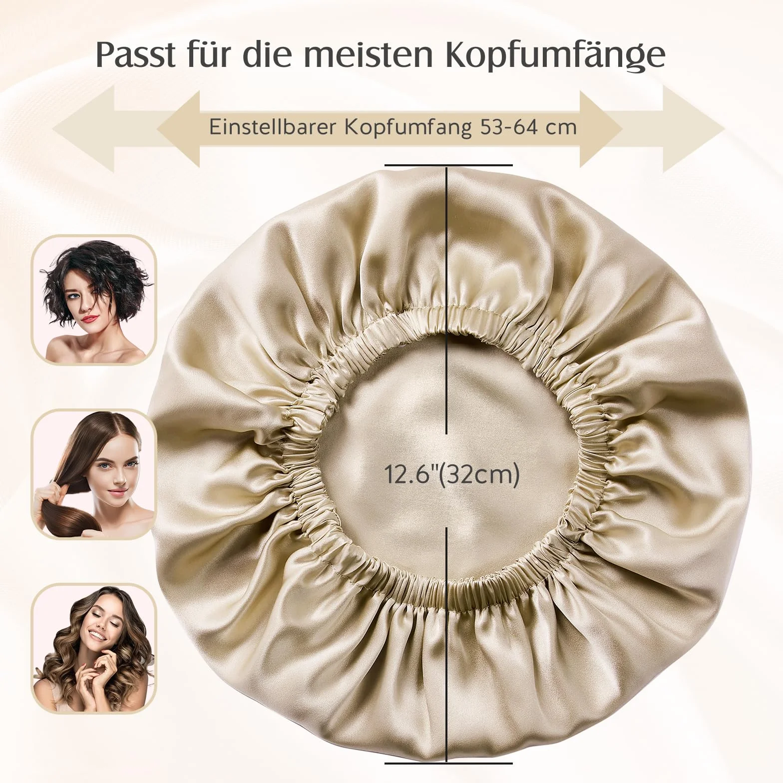 Umisleep 22 Momme Czapka Do Spania Ze 100% Jedwabiu Morwowego, Podwójna Jedwabna Nocna, Kręcone Włosy, Oddychająca, Regulowana Z Gumką, Kremowy, Rozmiar