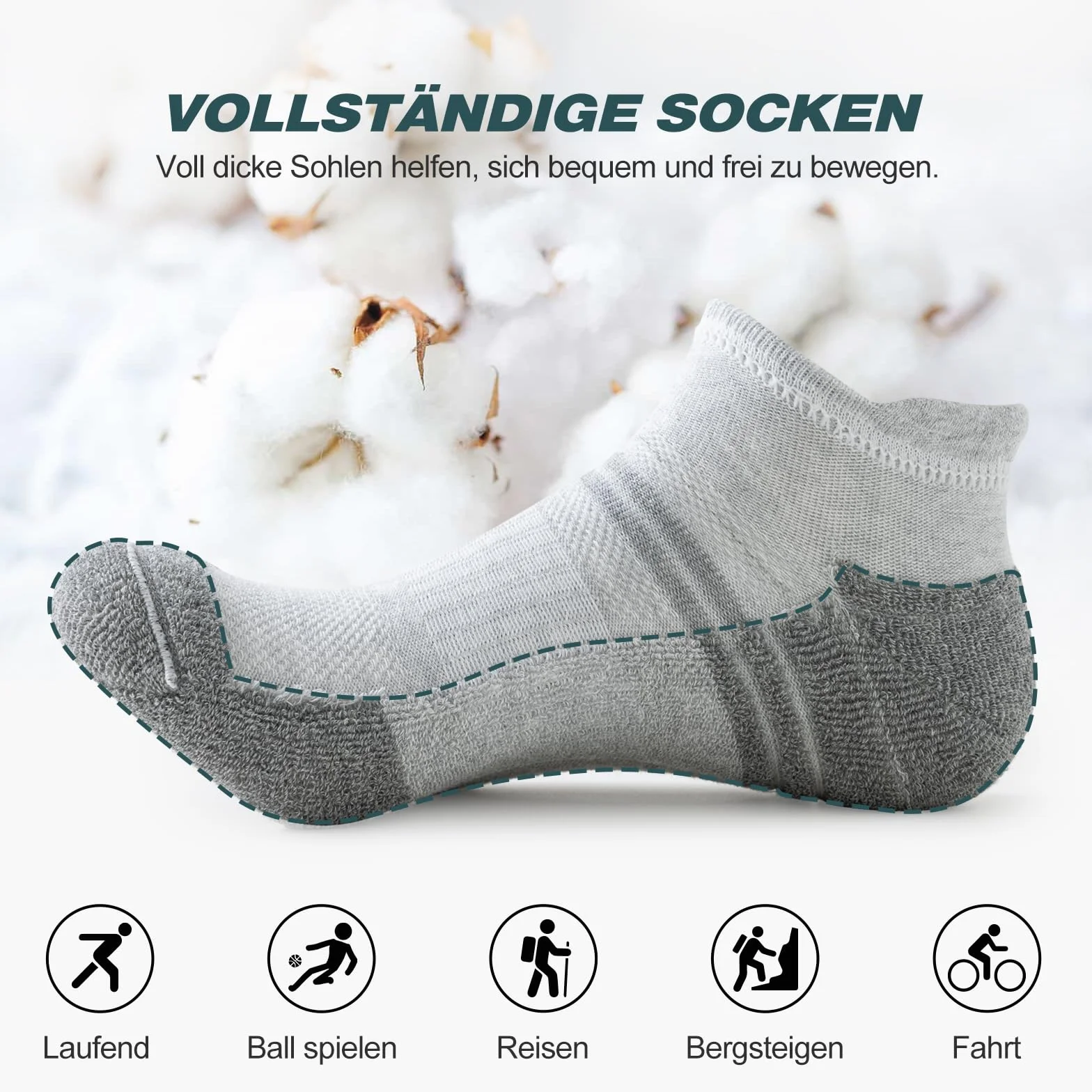 Cirorld Skarpety męskie do sneakersów, rozm. 43-46, 39-42, sportowe, oddychające, bawełniane, zapobiegające powstawaniu pęcherzy, wielopak, wyściełane krótkie skarpety, do biegania, wędrówek,