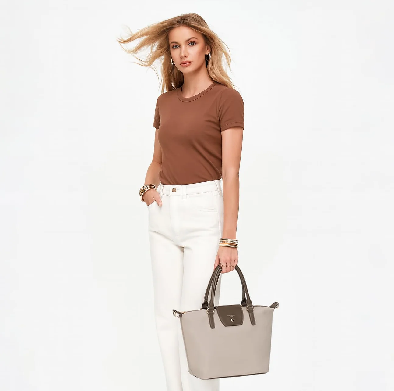 David Jones - Damska torba nylonowa - Torba na zakupy Miękka torba na zakupy o dużej pojemności - Zakupy Noszone ramię Pasek na ramię - Elegancka praca Miasto Podróże Moda Oryginalny Trend
