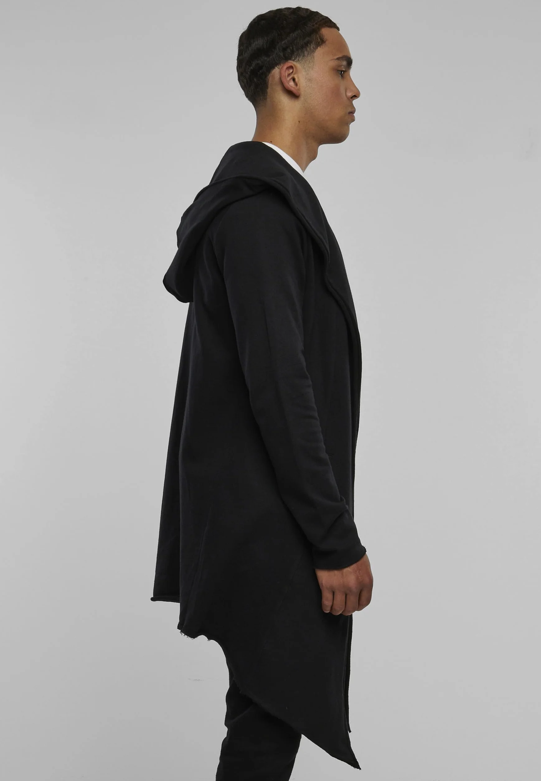 Urban Classics Męska kurtka Long Hooded Open Edge Cardigan, długa bluza z kapturem w wielu kolorach, rozmiary XS - 5XL, czarny, S